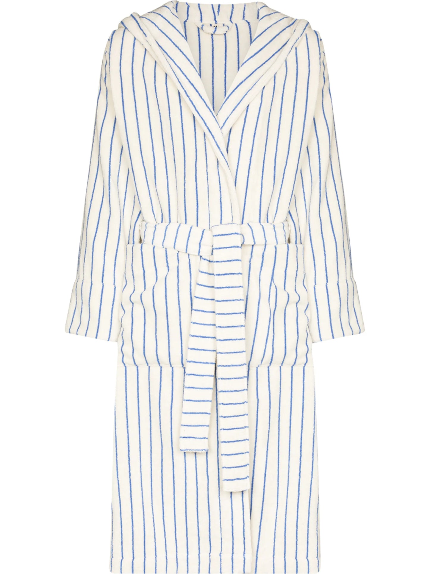 striped belted hooded bathrobe