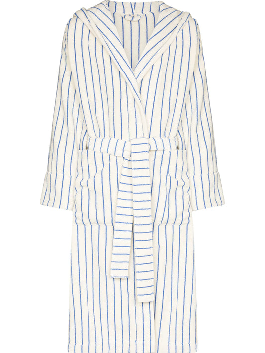 striped belted hooded bathrobe