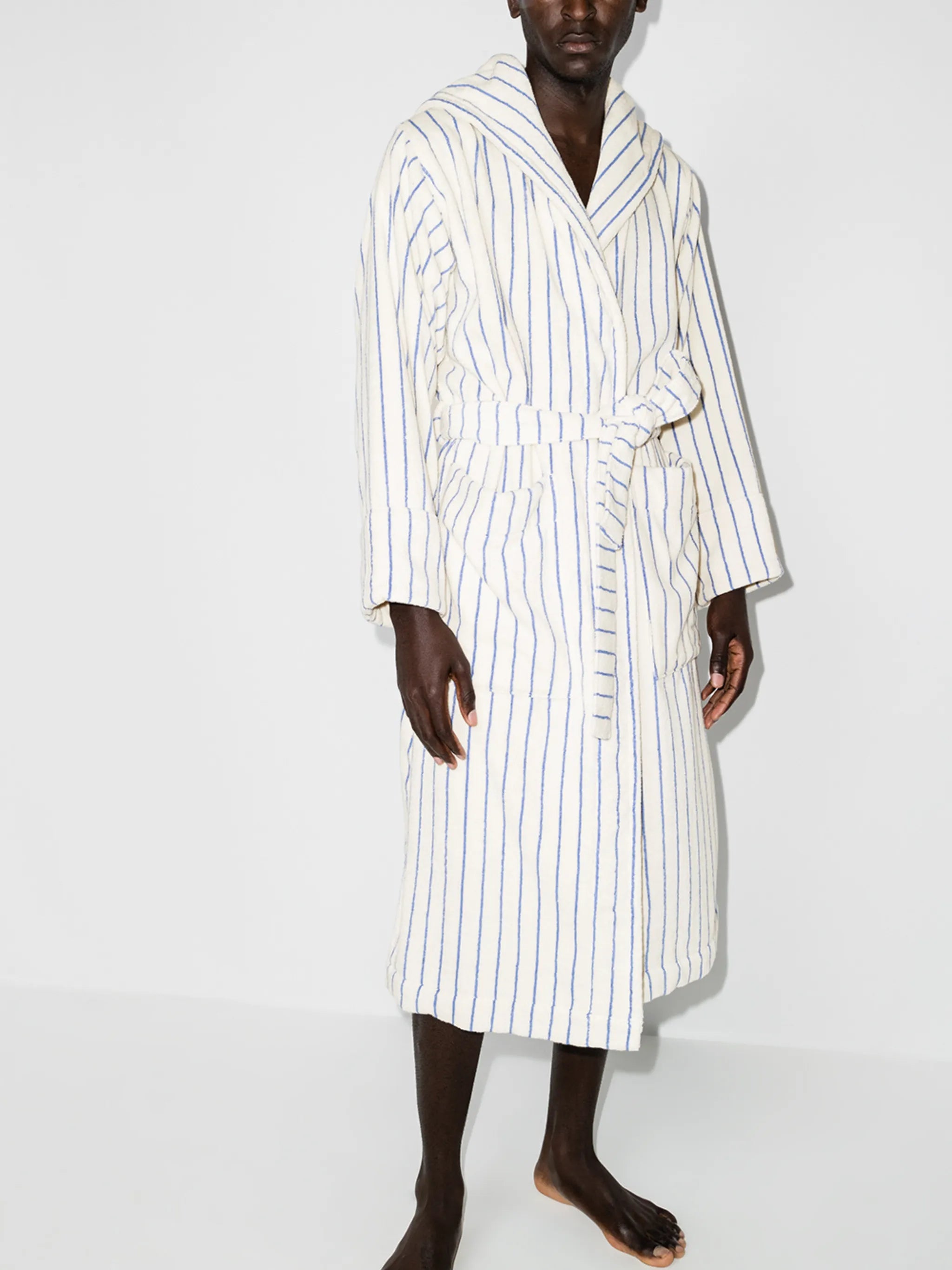 striped belted hooded bathrobe
