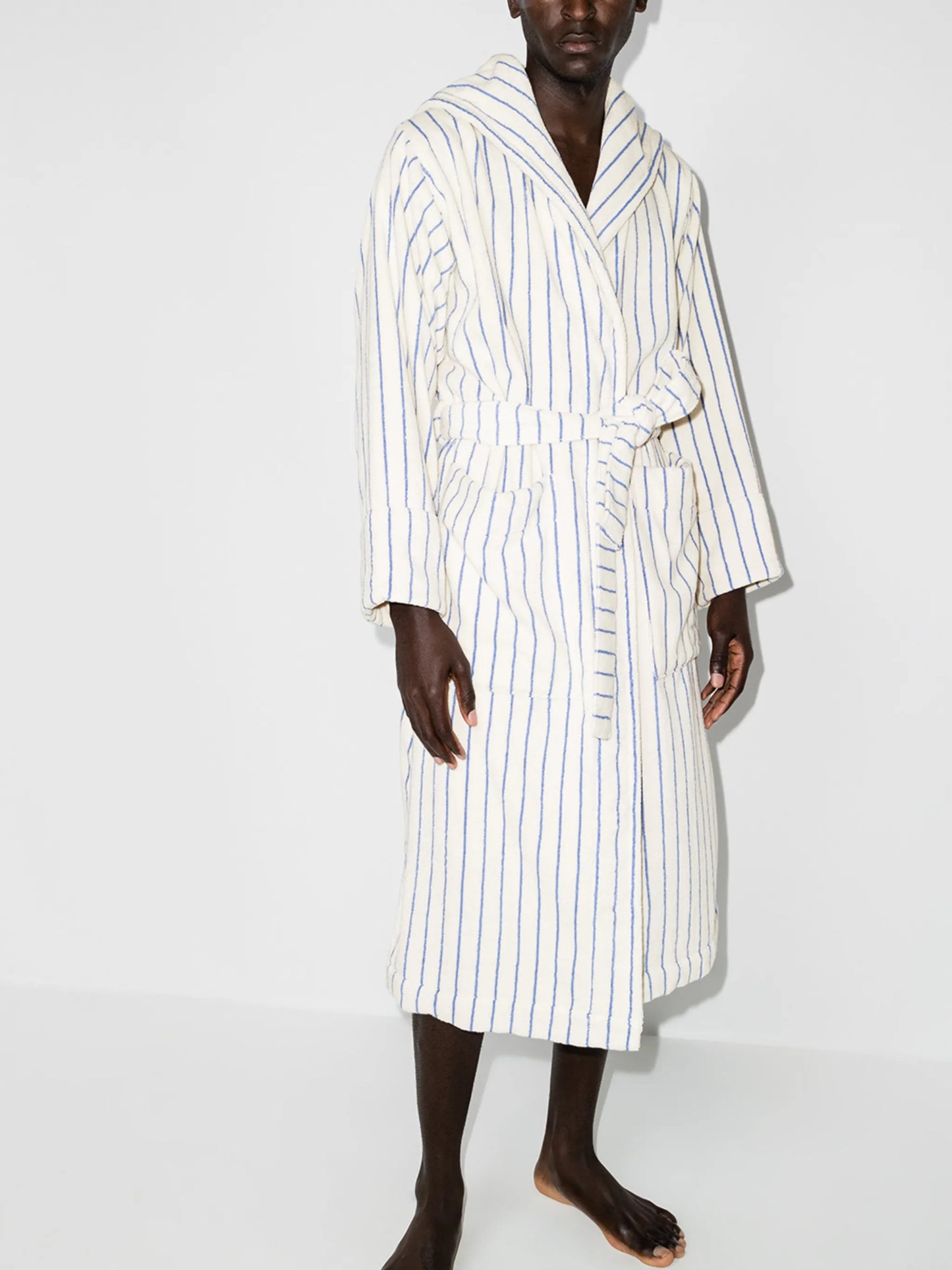 striped belted hooded bathrobe