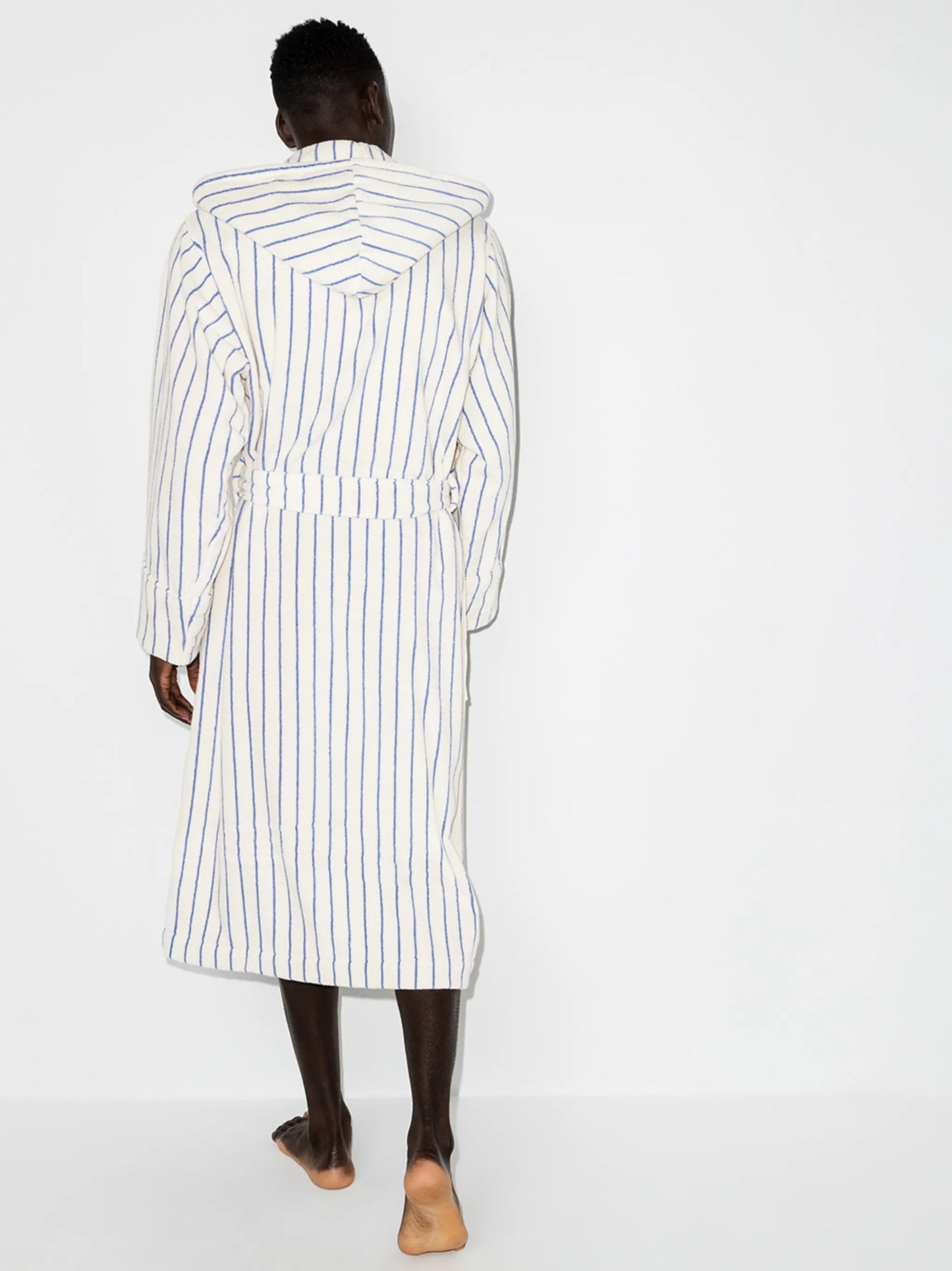 striped belted hooded bathrobe