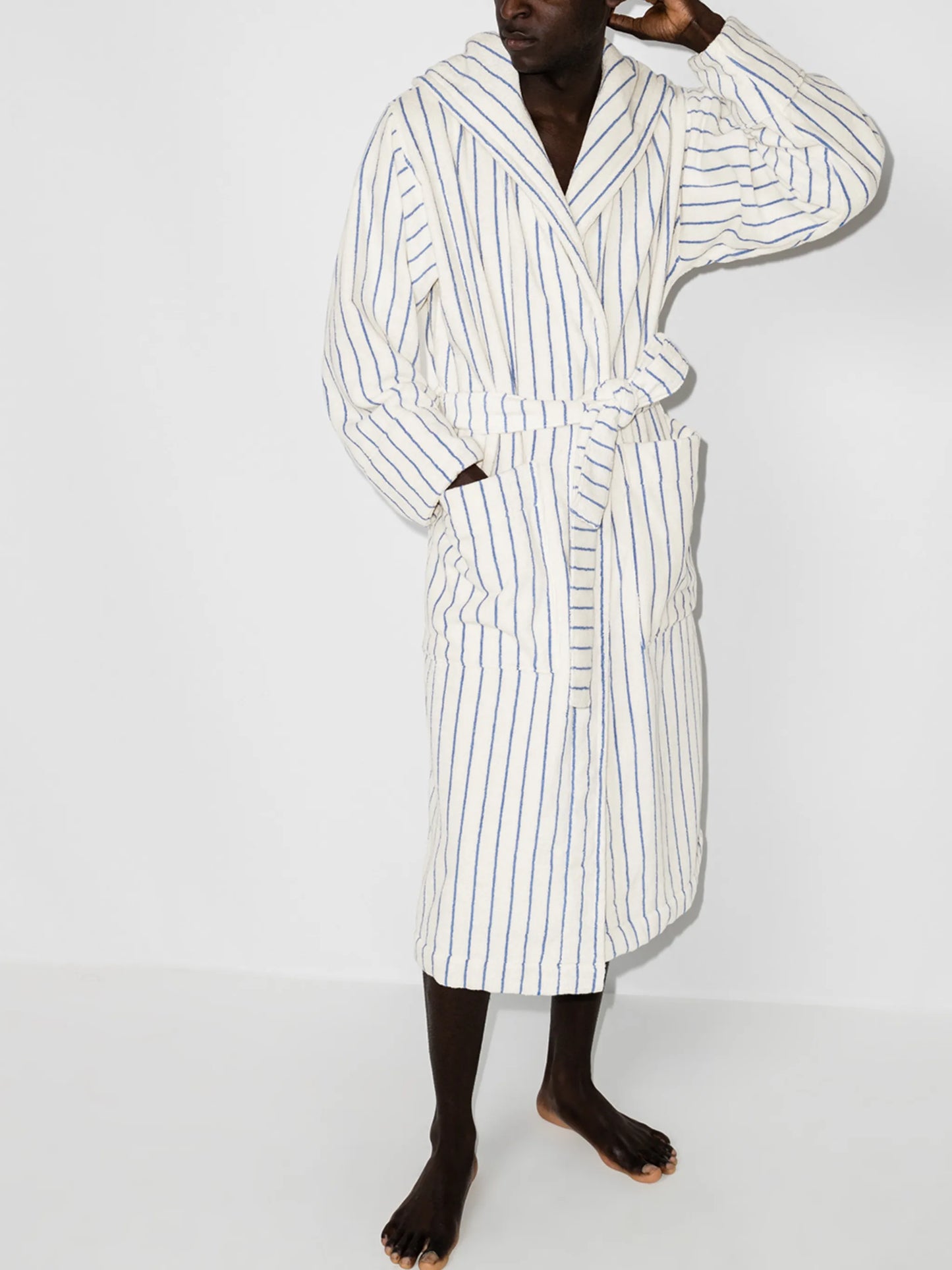 striped belted hooded bathrobe