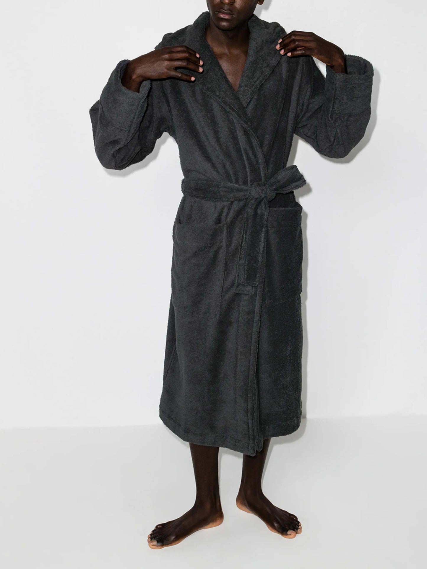 belted hooded bathrobe