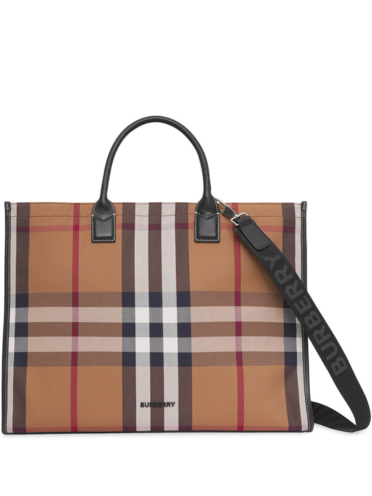 check-print tote bag
