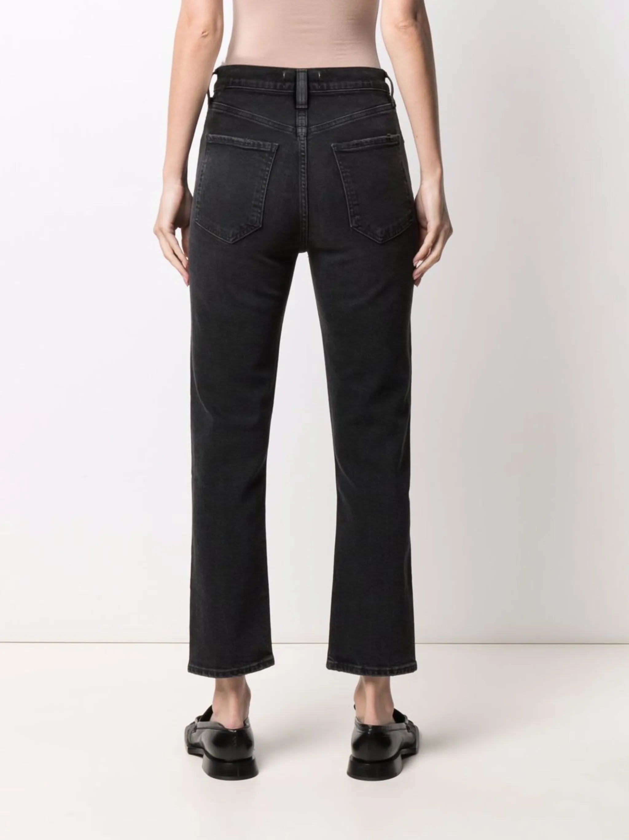 high-waisted straight-leg jeans