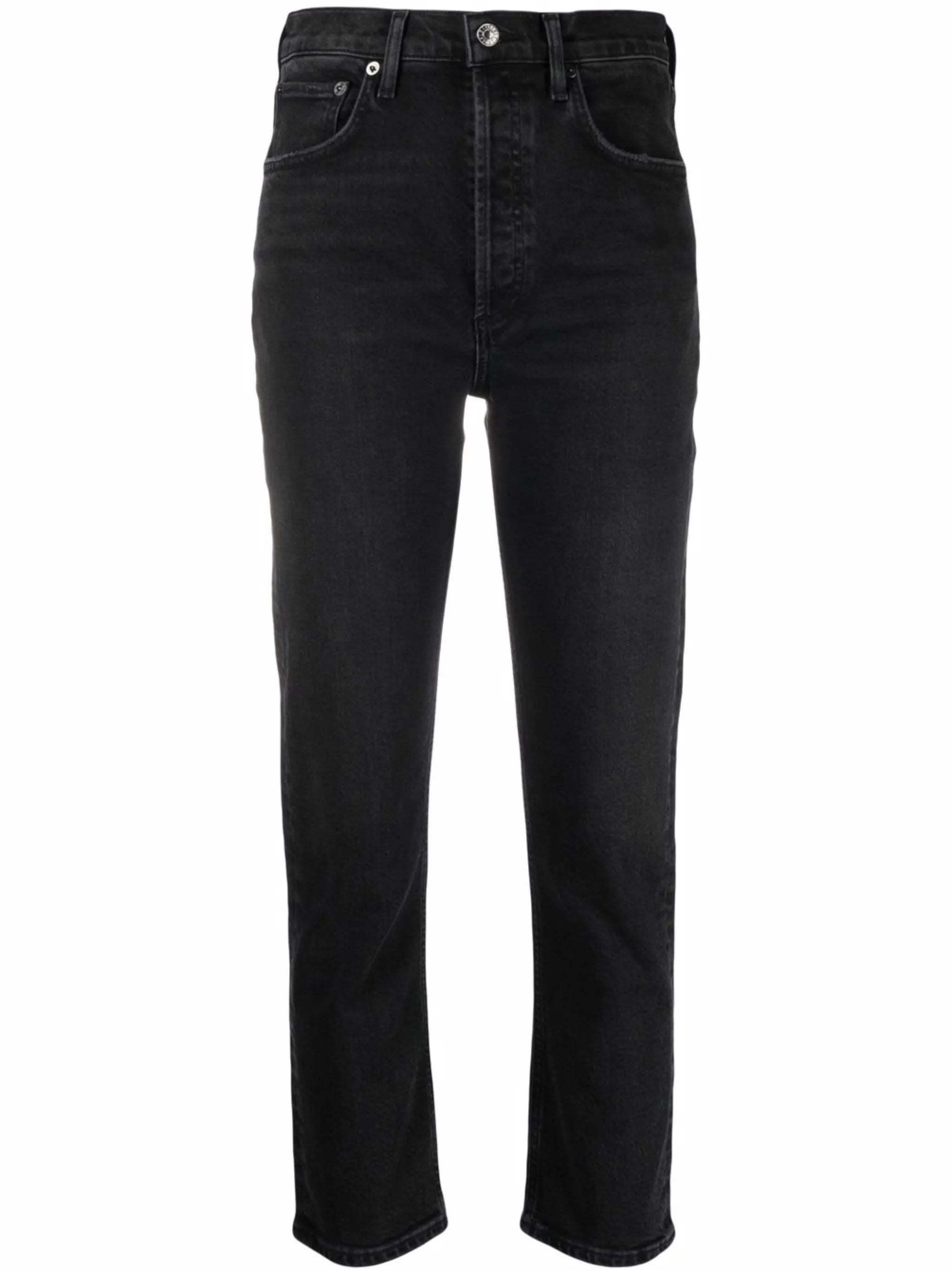 high-waisted straight-leg jeans
