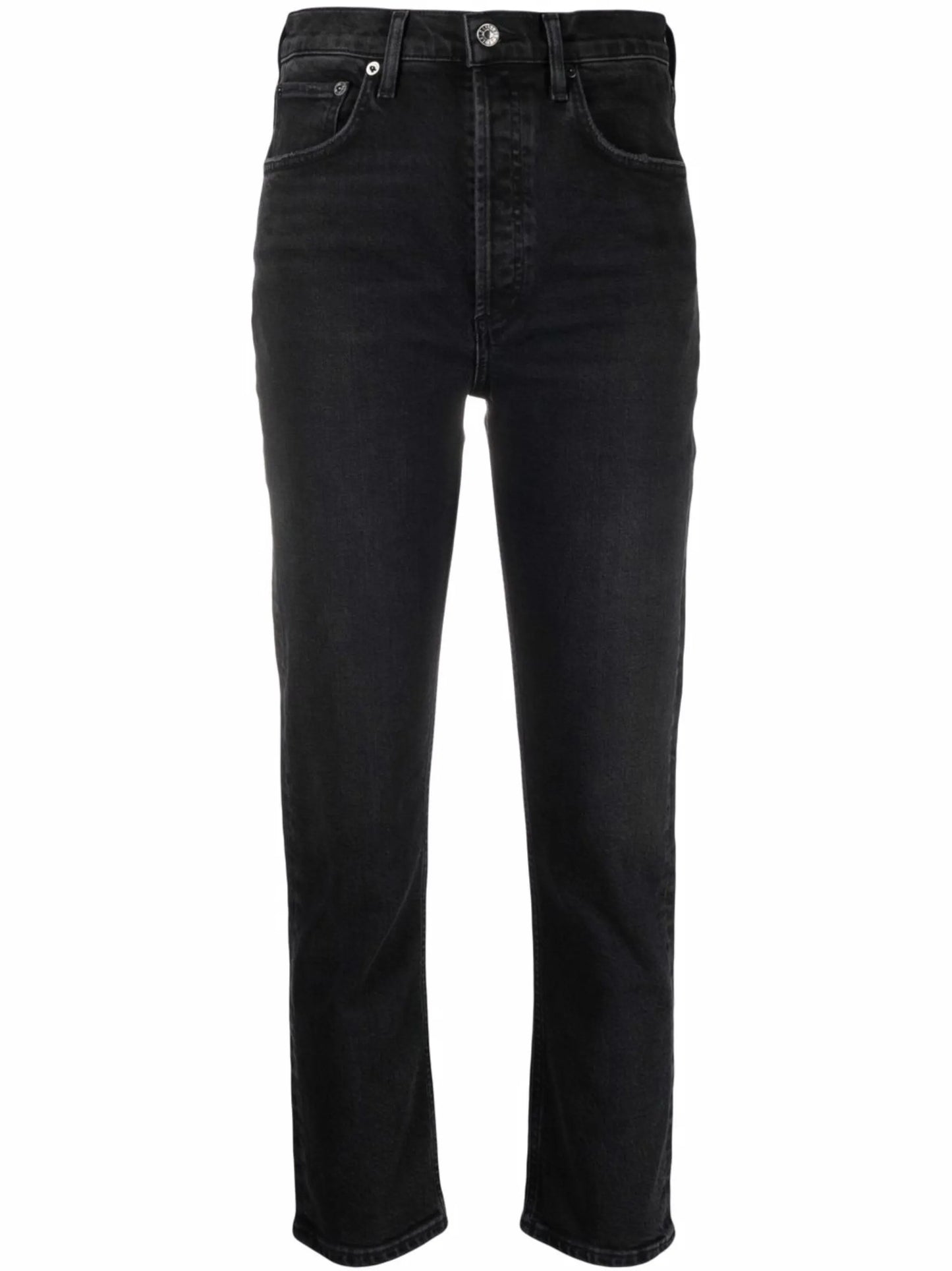 high-waisted straight-leg jeans