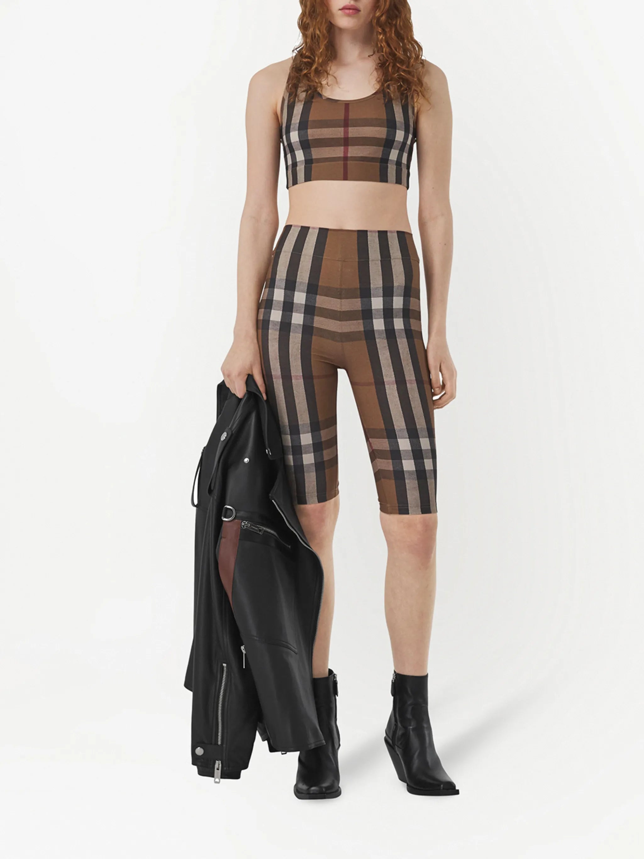 check-print cycling shorts
