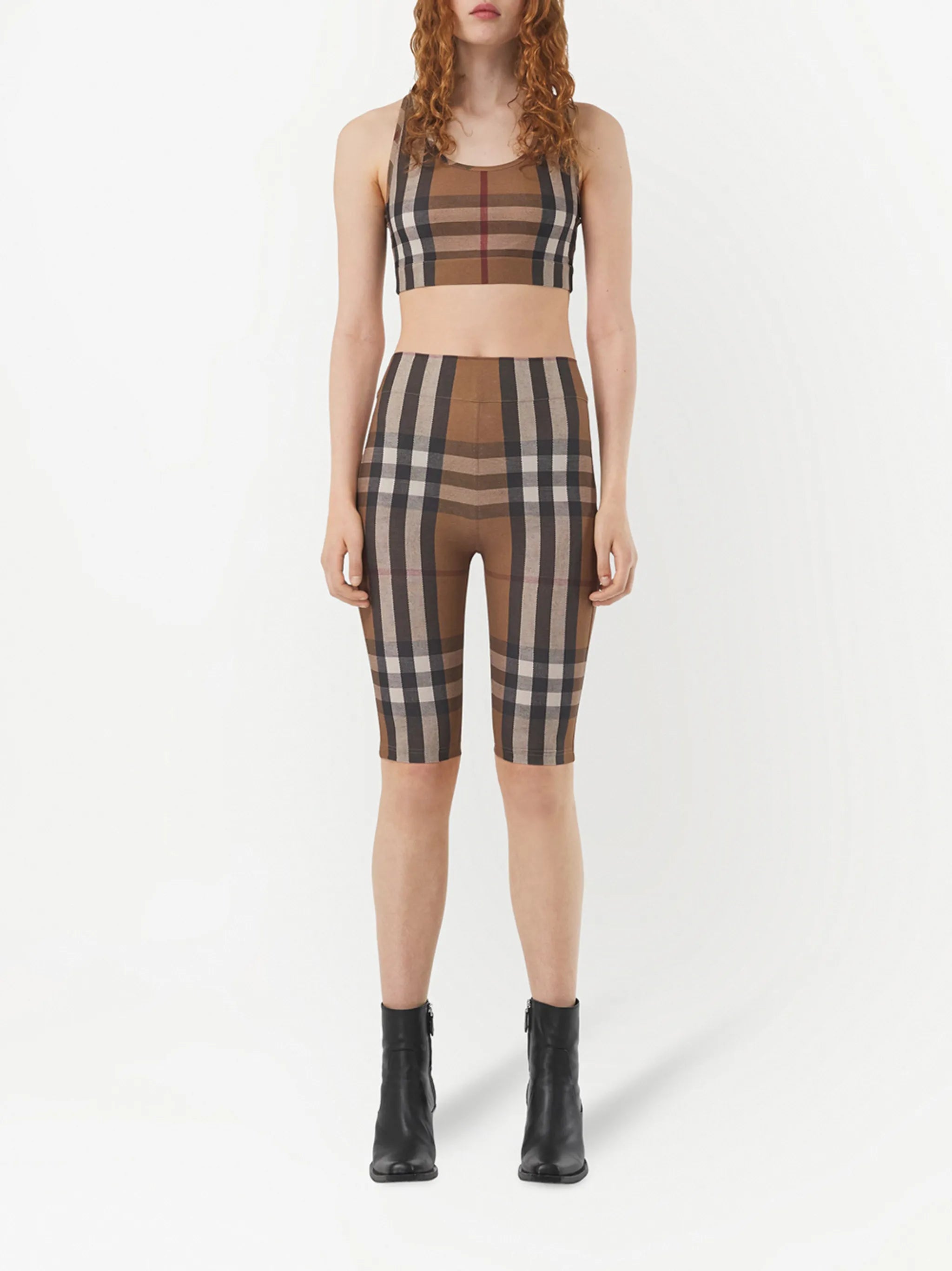 check-print cycling shorts