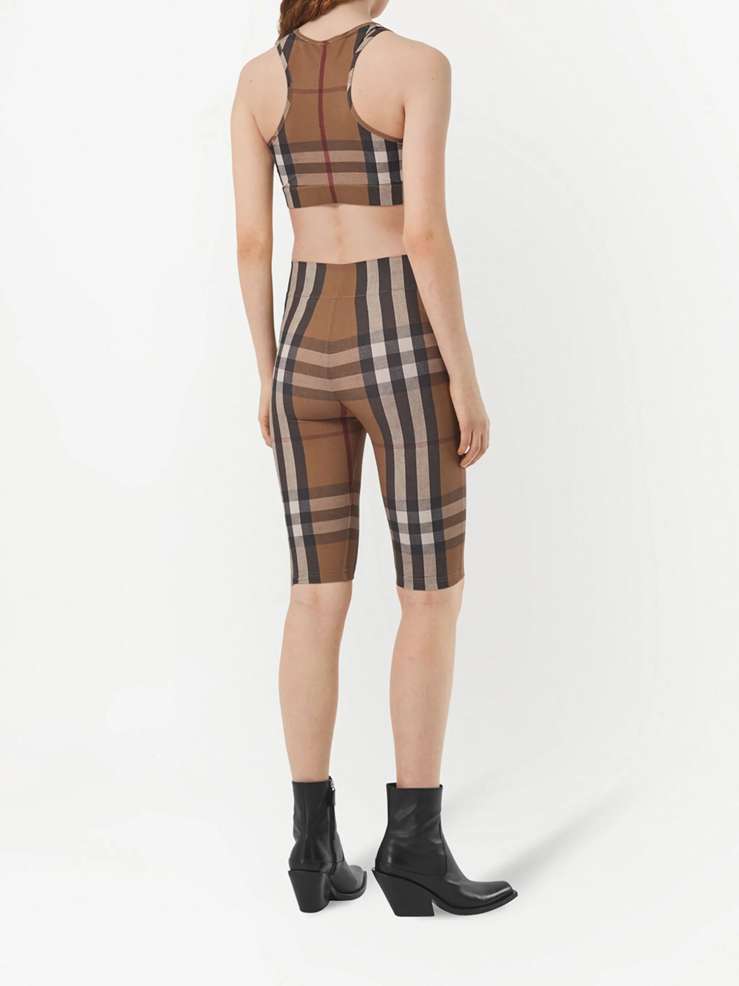 check-print cycling shorts