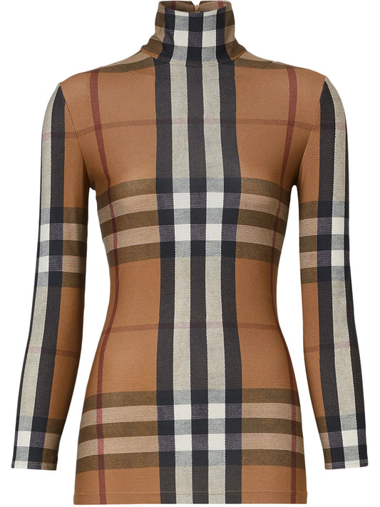 check-print turtleneck top