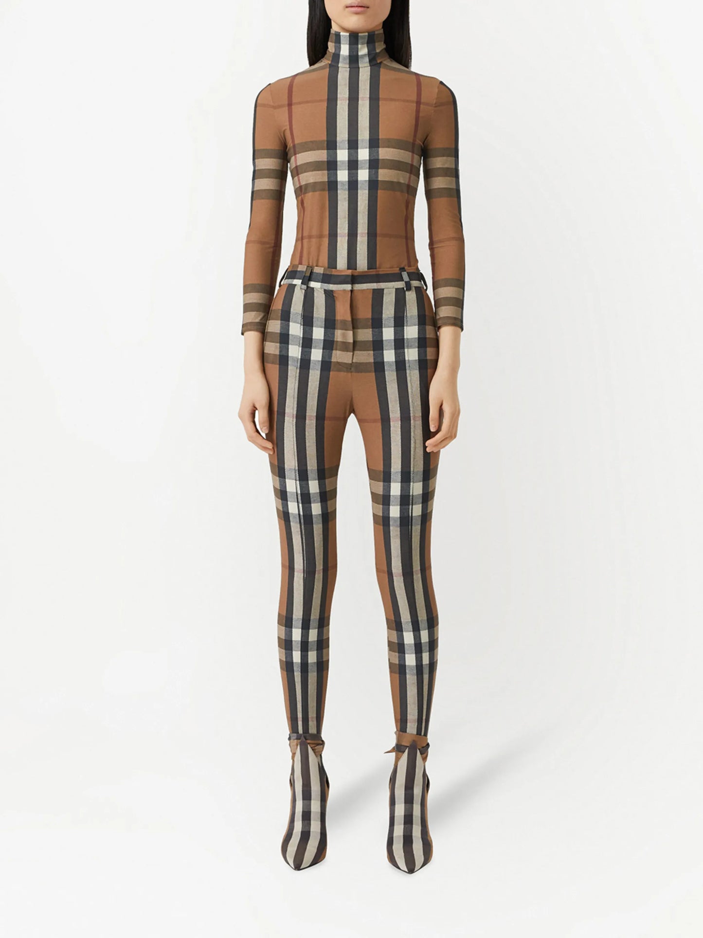 check-print turtleneck top