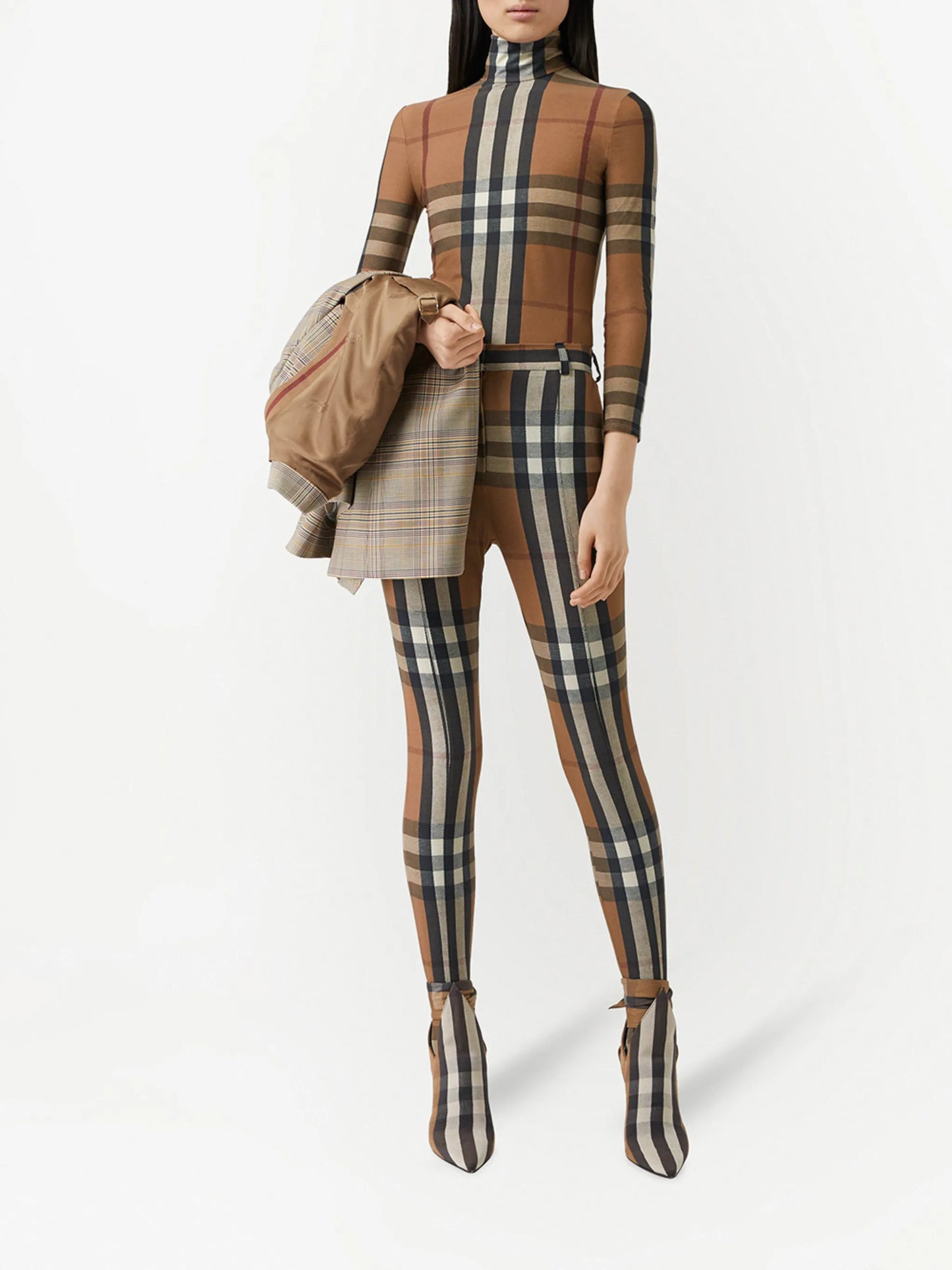 check-print turtleneck top