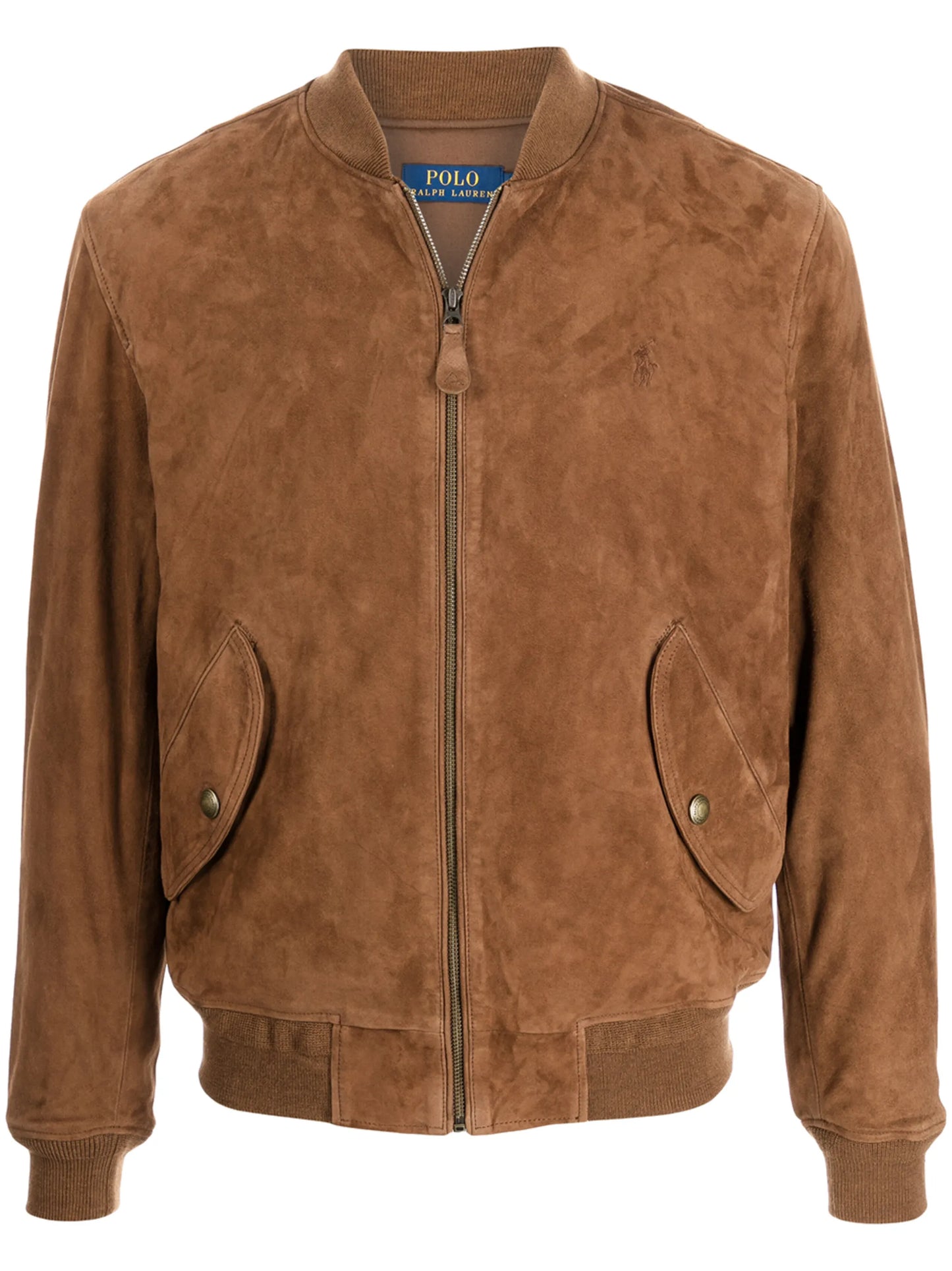 embroidered-logo suede bomber jacket