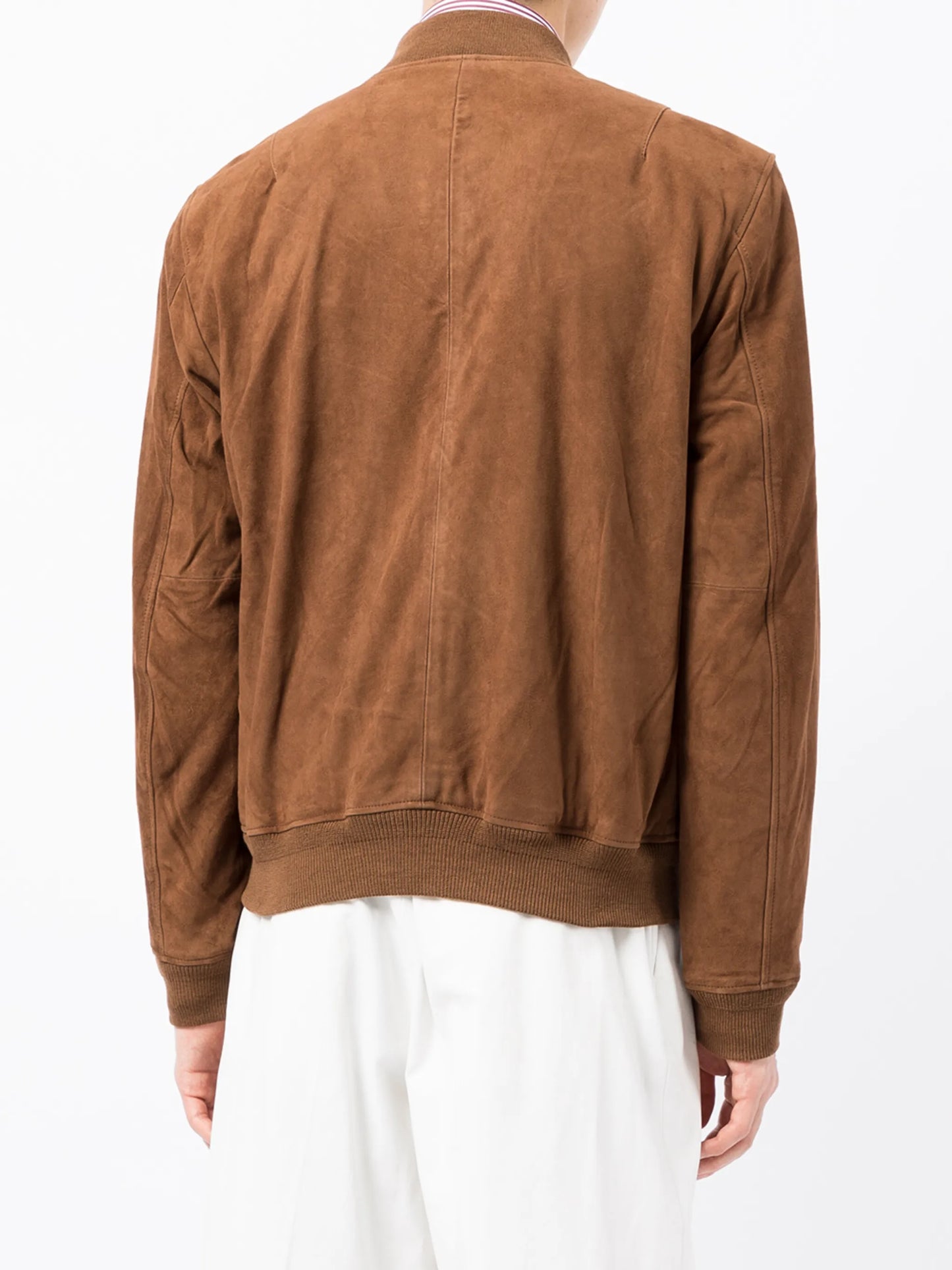 embroidered-logo suede bomber jacket