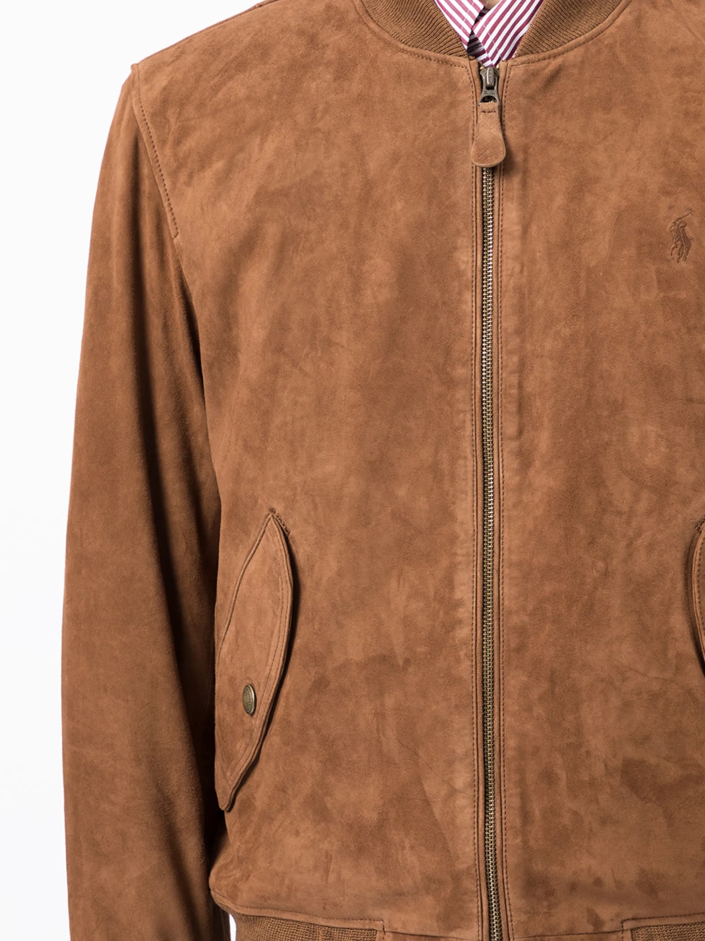 embroidered-logo suede bomber jacket