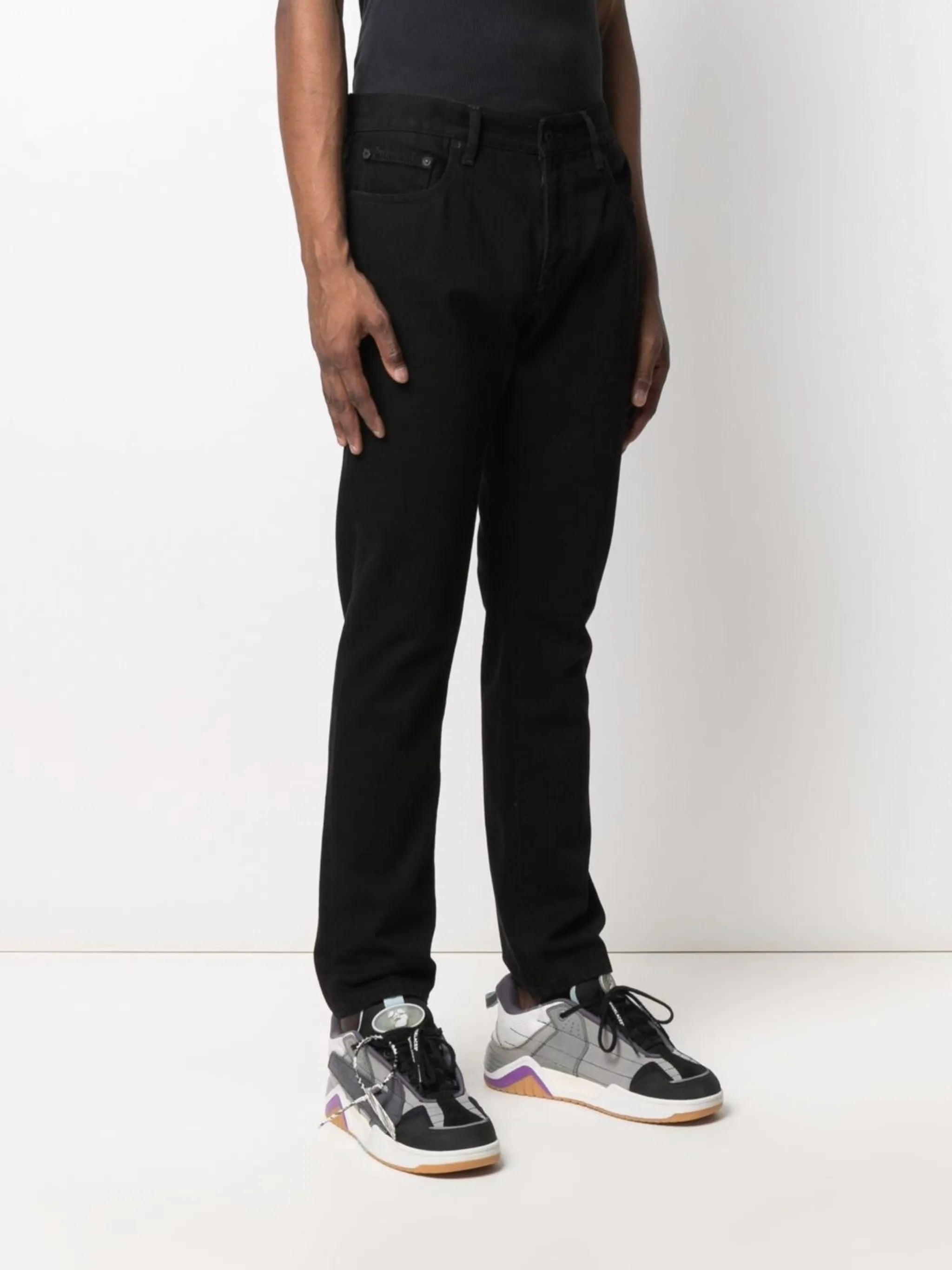Diag-stripe skinny jeans