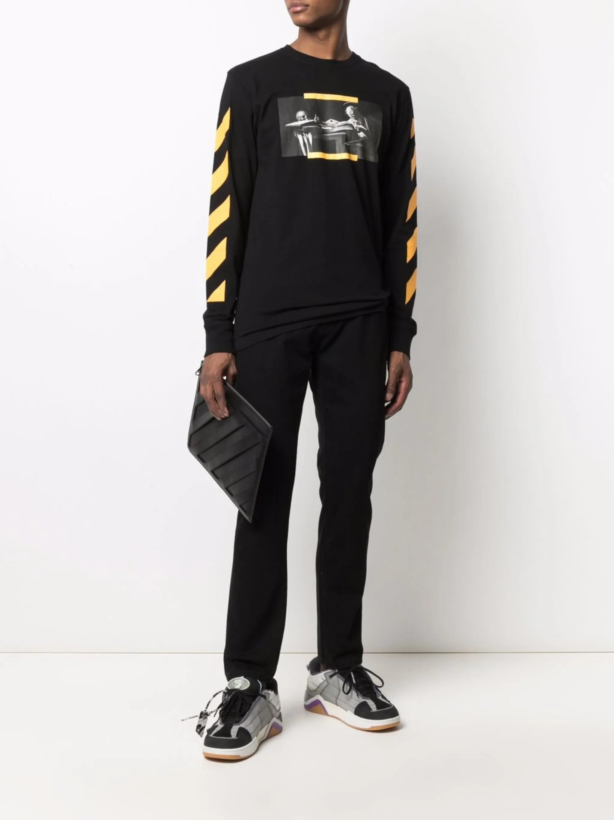 Diag-stripe skinny jeans