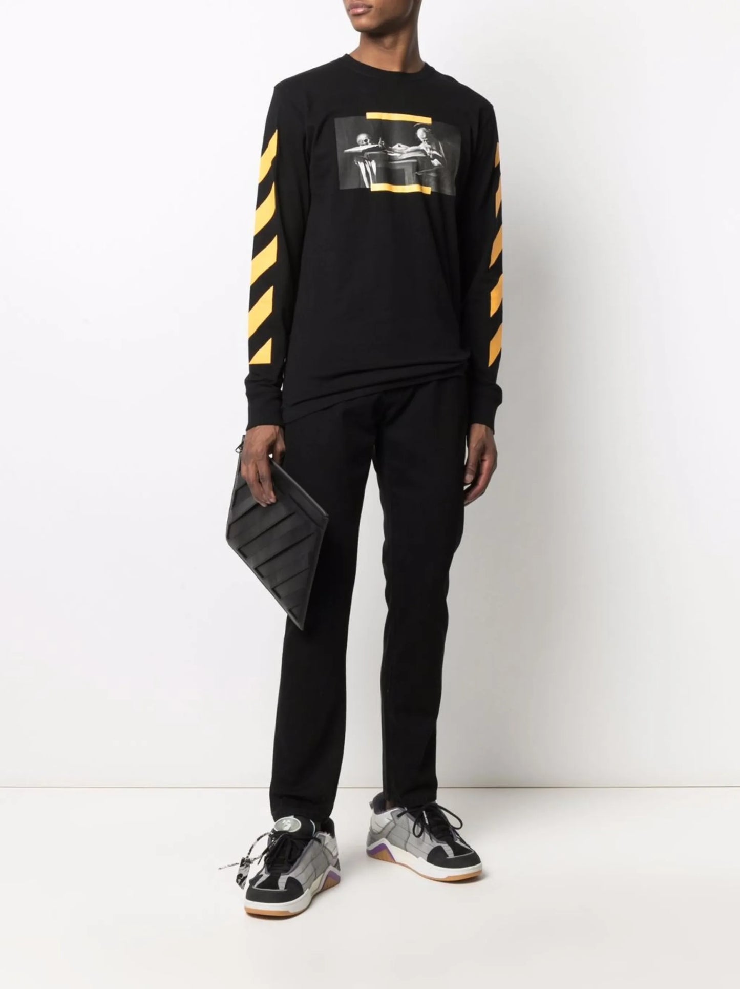 Diag-stripe skinny jeans
