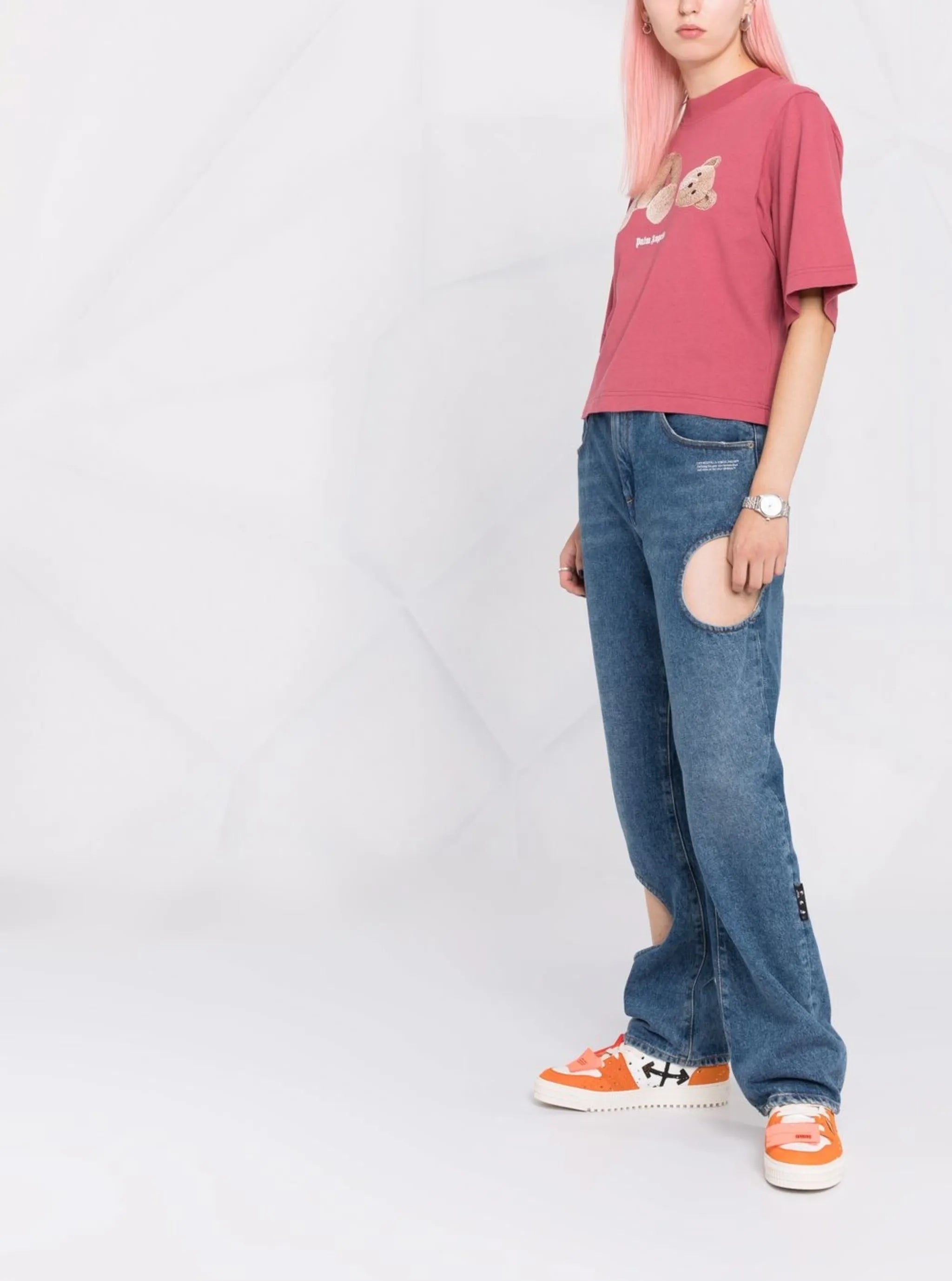 bear-print cropped T-shirt