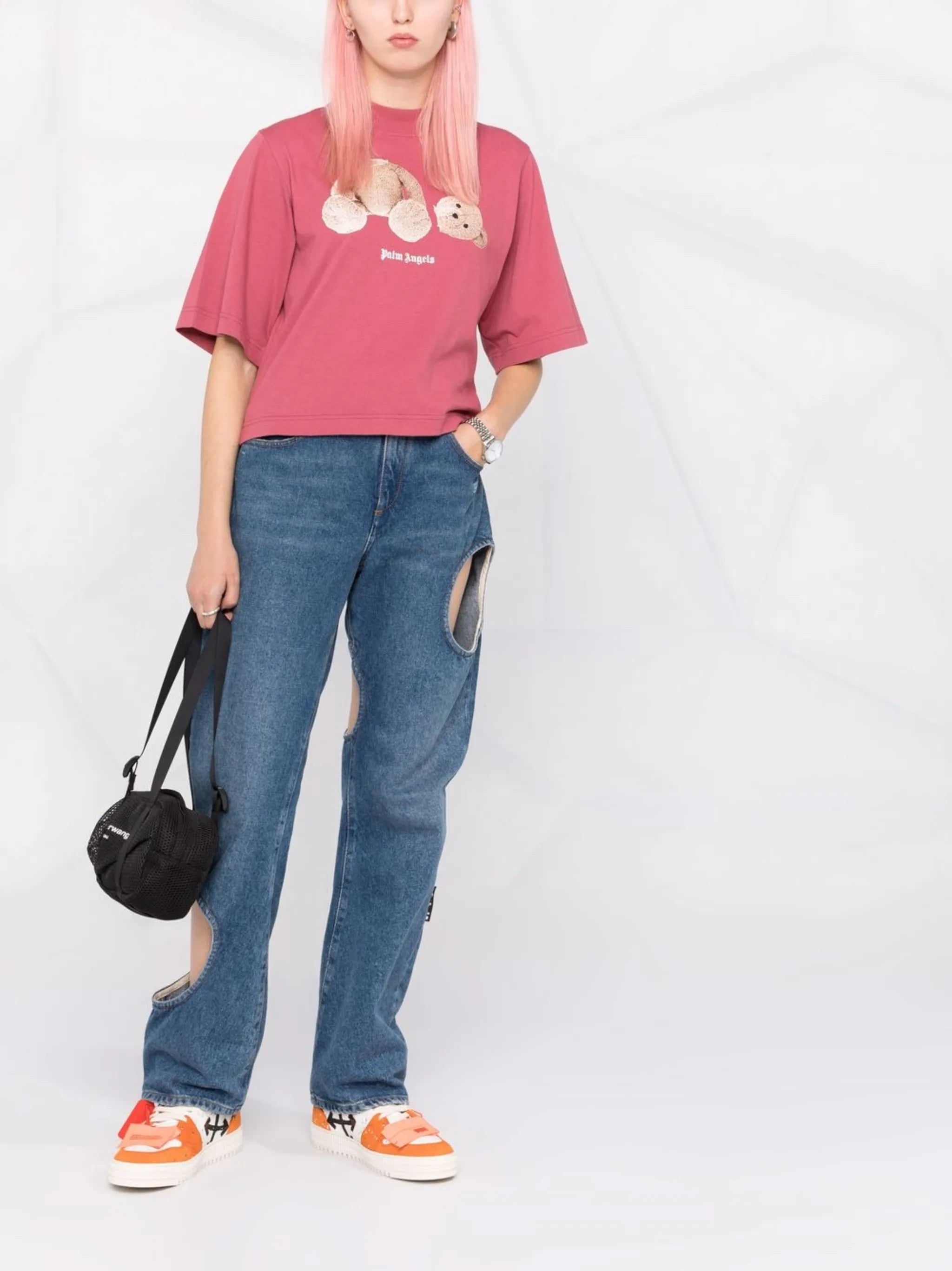 bear-print cropped T-shirt