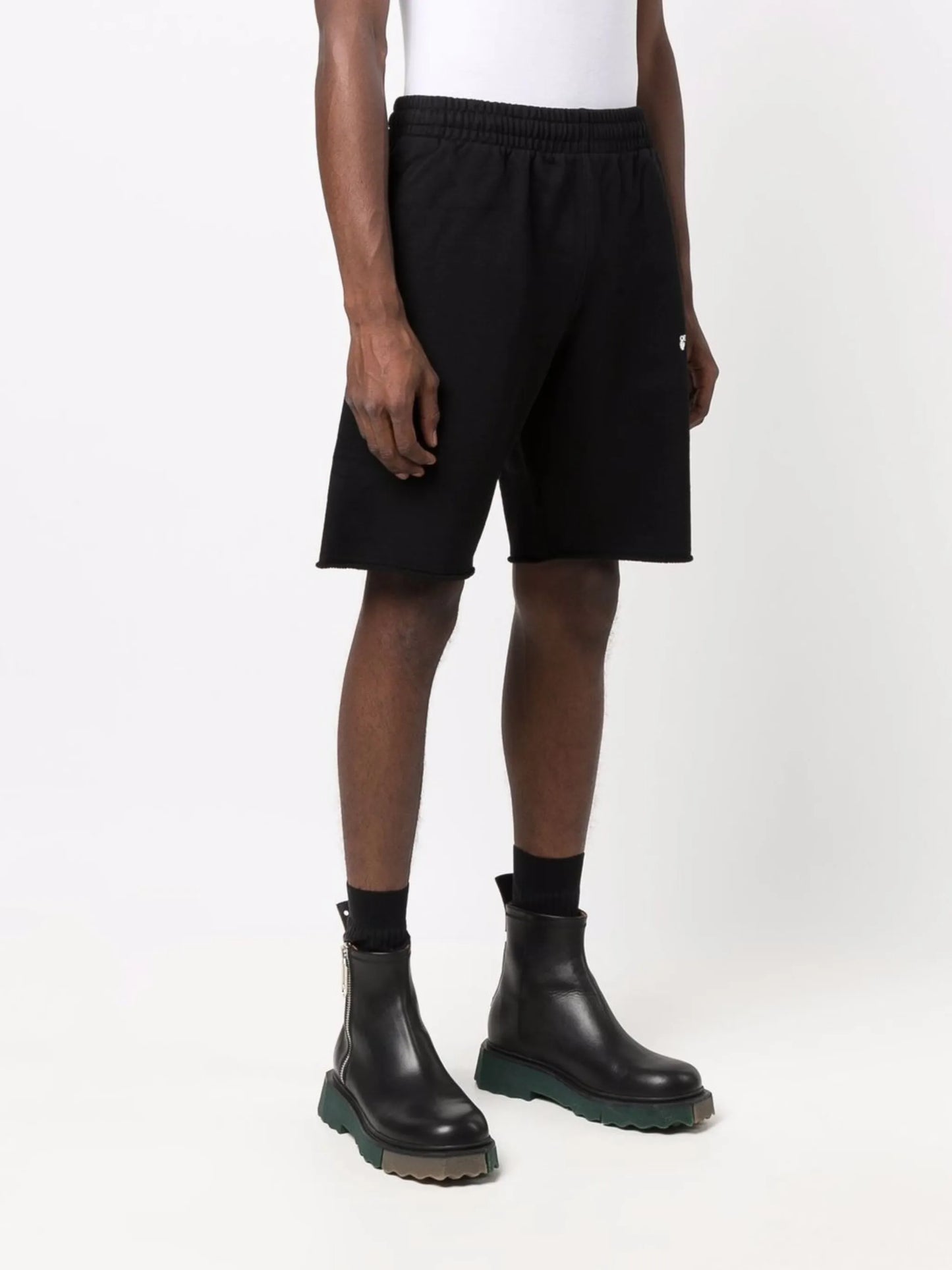 raw-cut hem track shorts