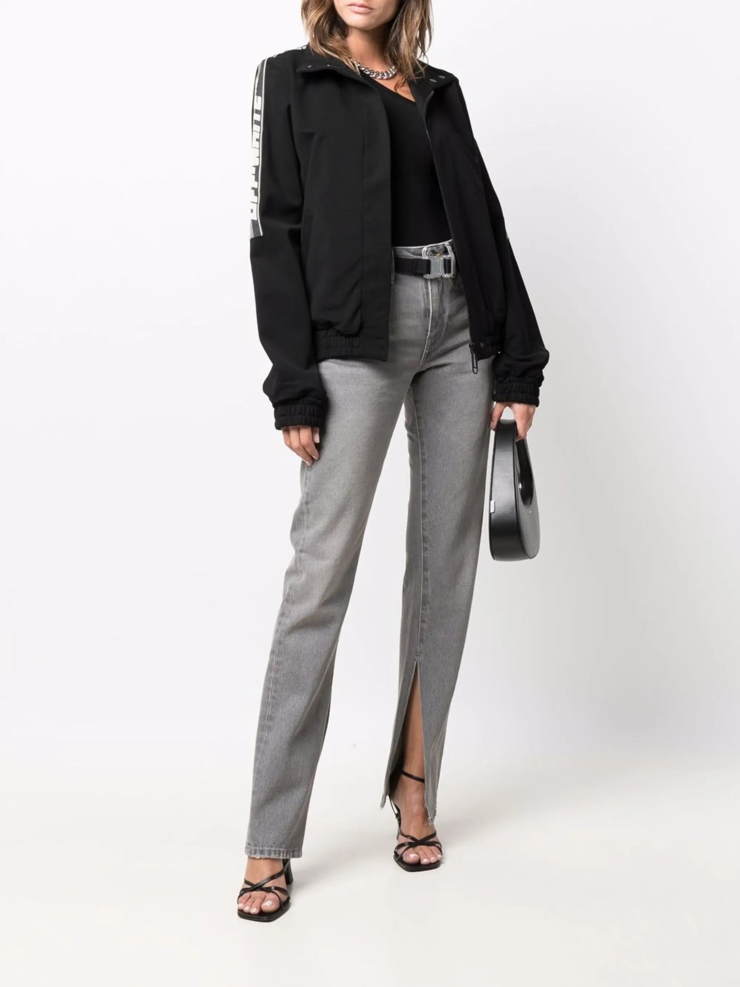 logo-striped high neck jacket