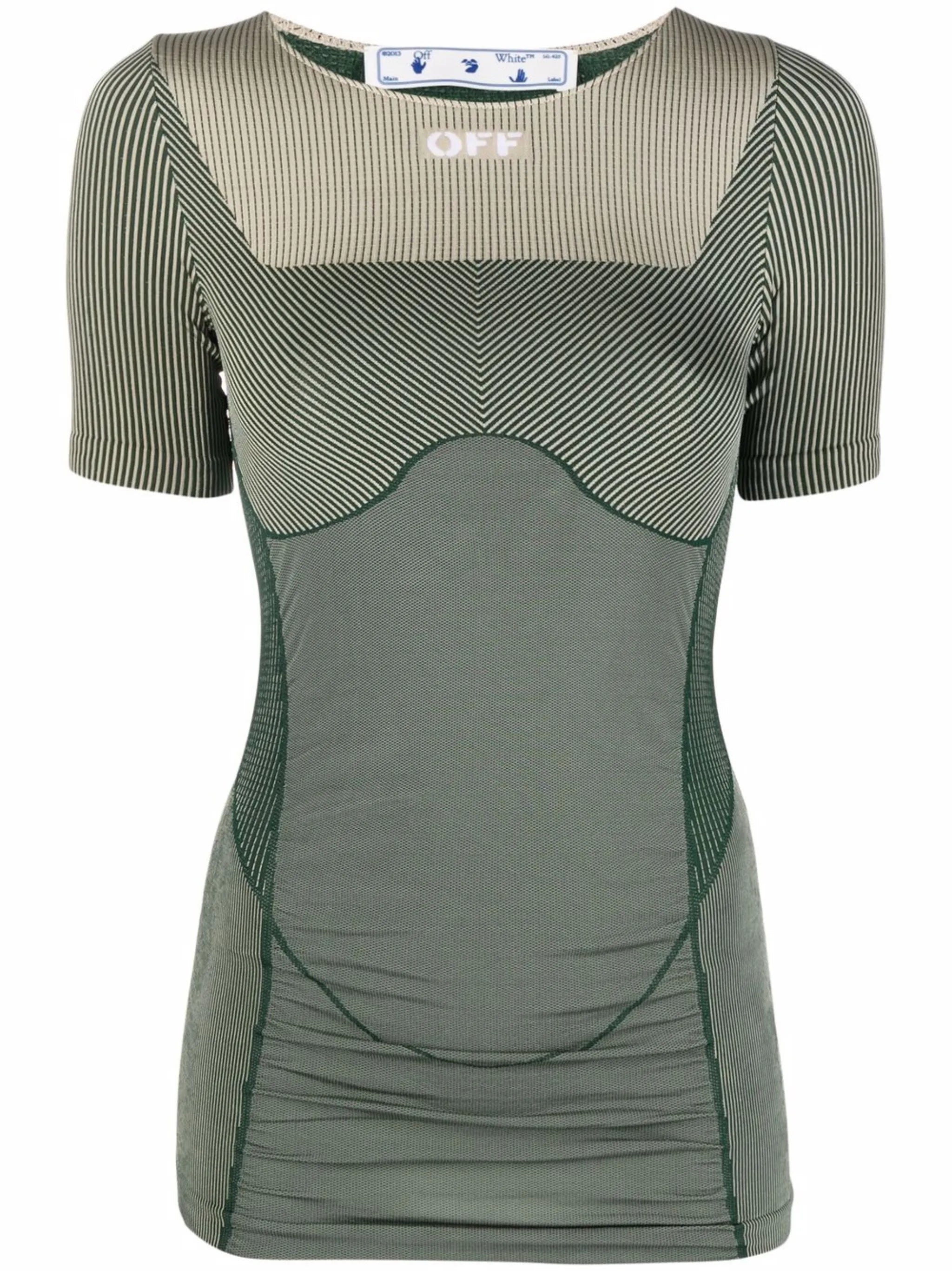 shiny seamless logo-knit fitted T-shirt