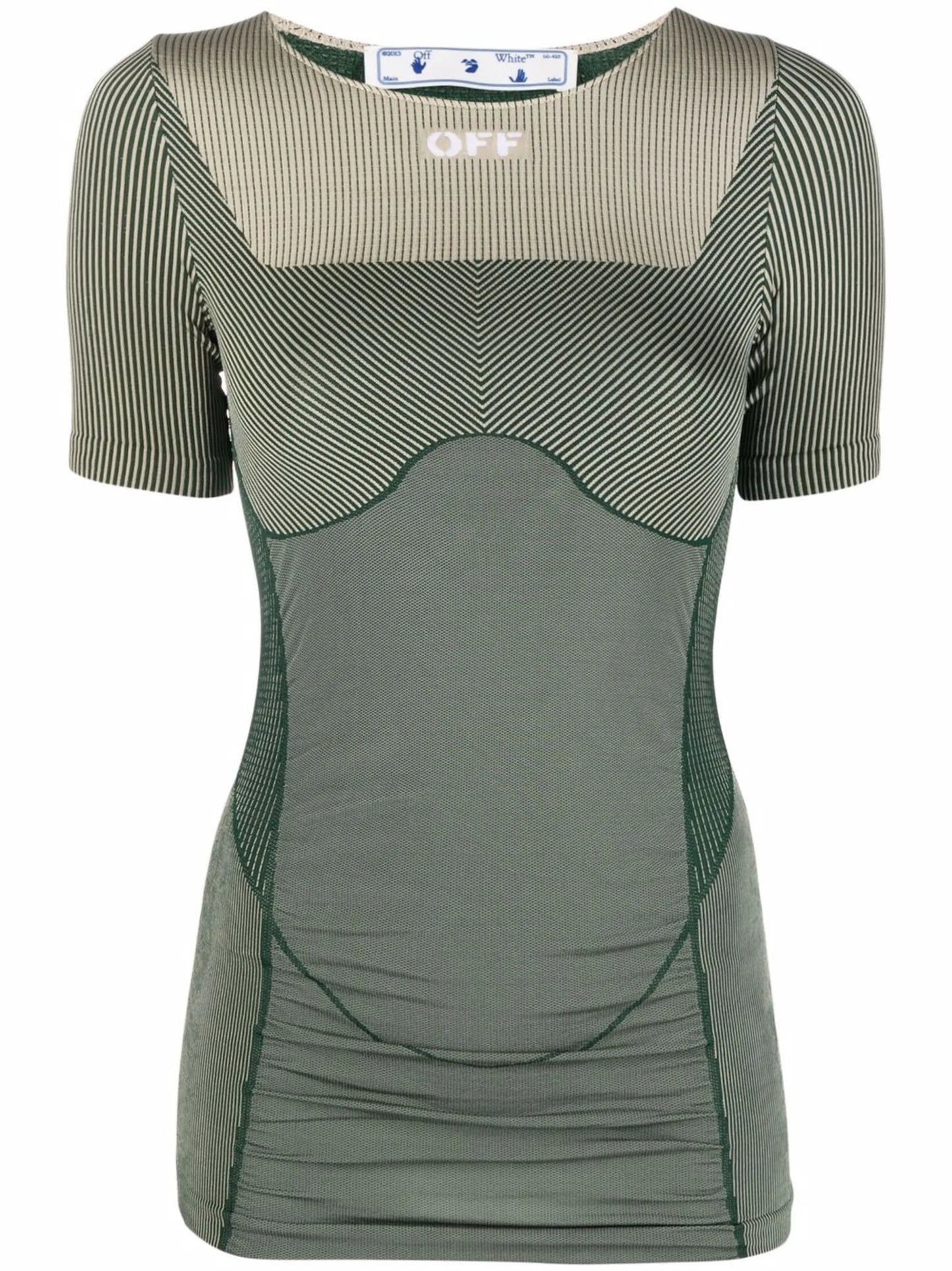 shiny seamless logo-knit fitted T-shirt