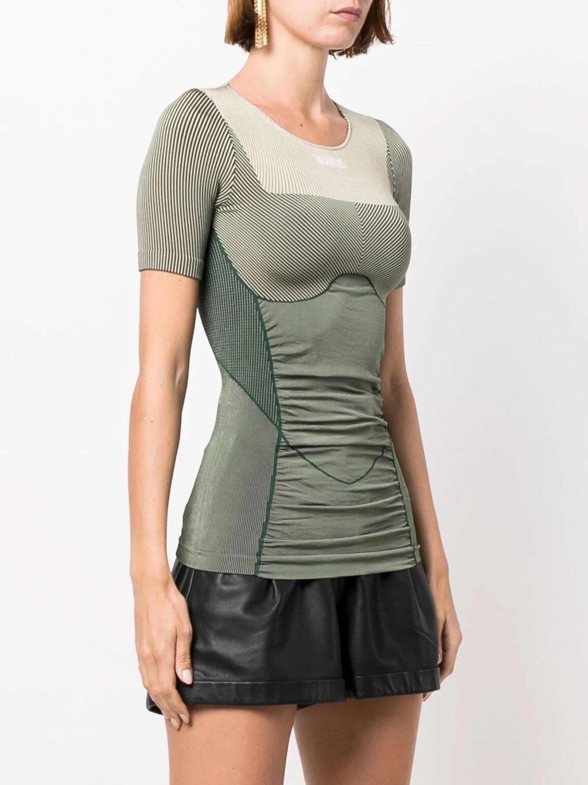 shiny seamless logo-knit fitted T-shirt