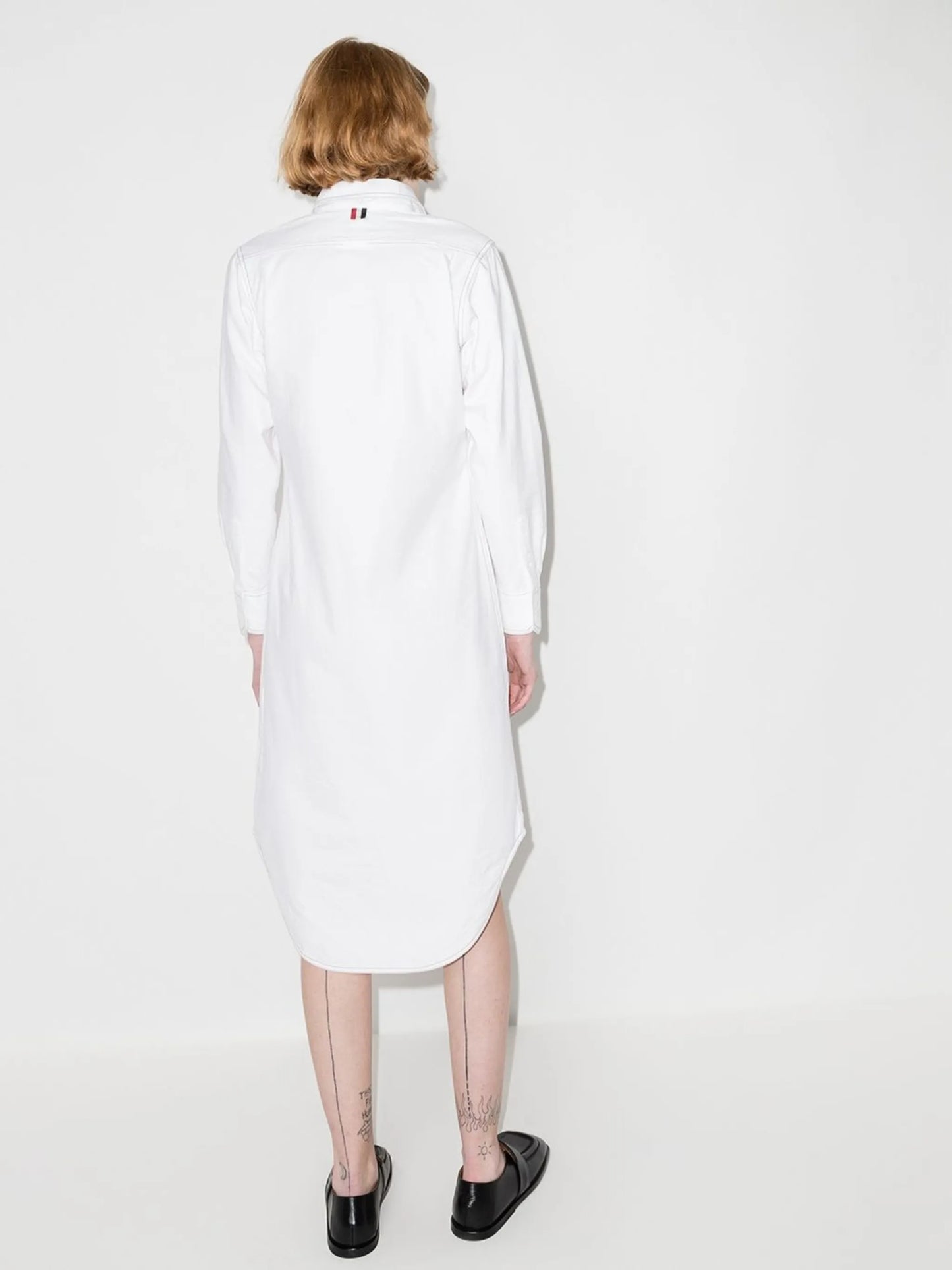 contrast-stitching midi shirt dress