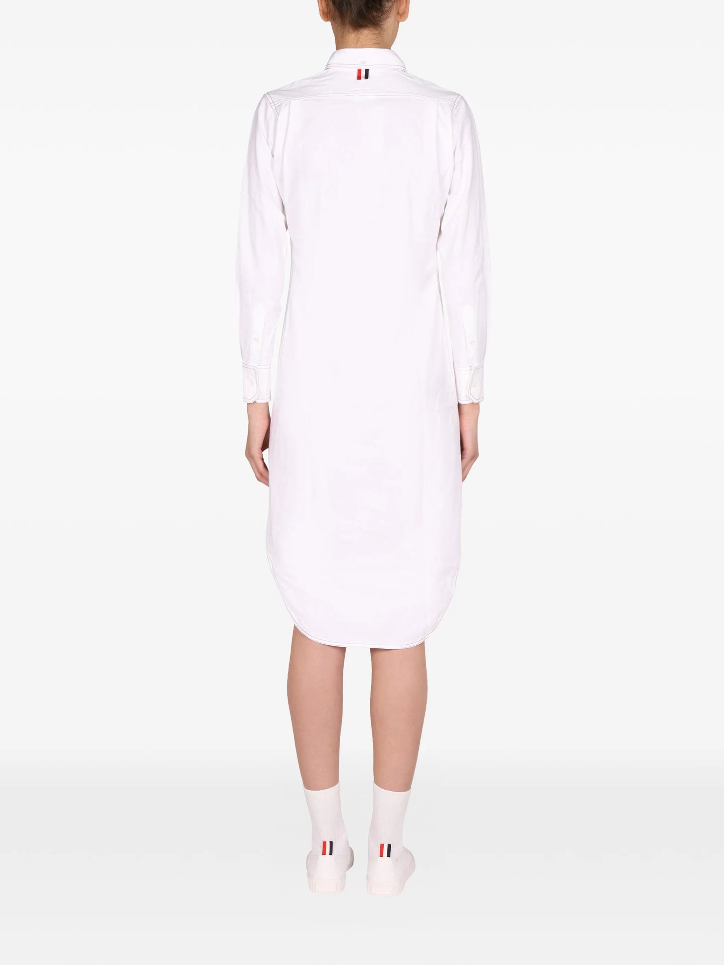contrast-stitching midi shirt dress