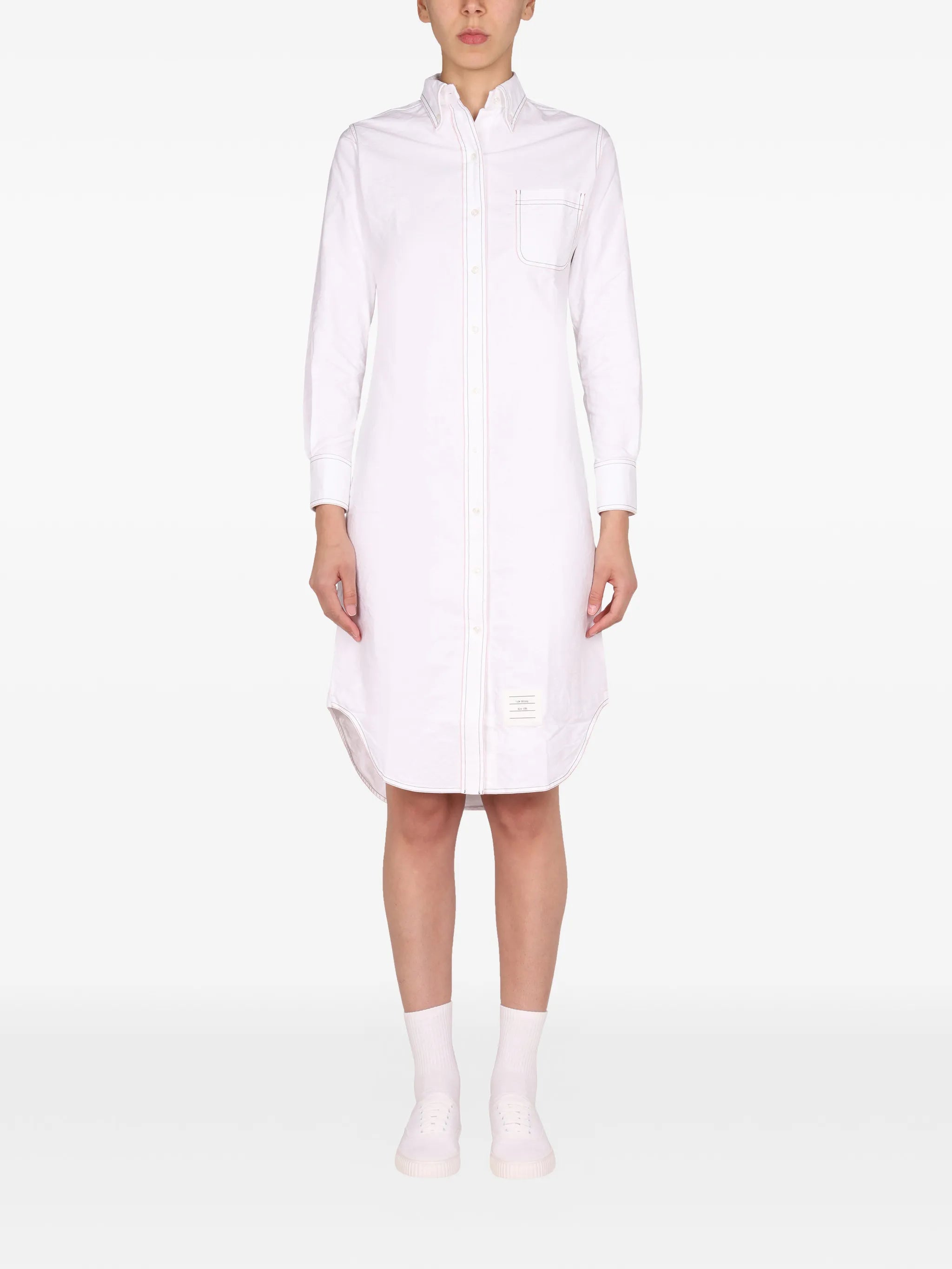 contrast-stitching midi shirt dress