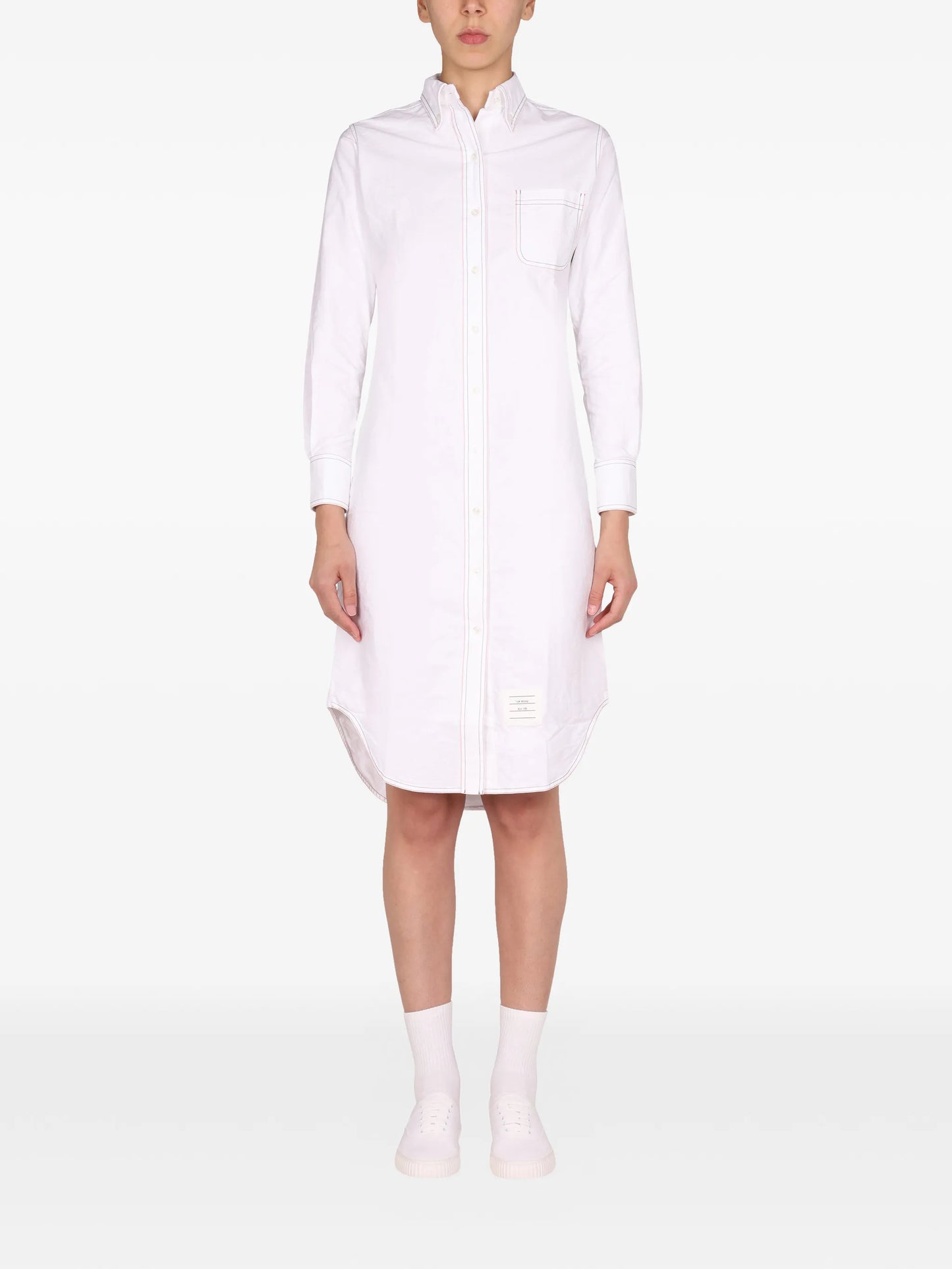 contrast-stitching midi shirt dress