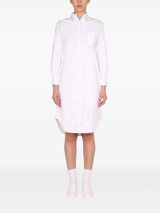 contrast-stitching midi shirt dress