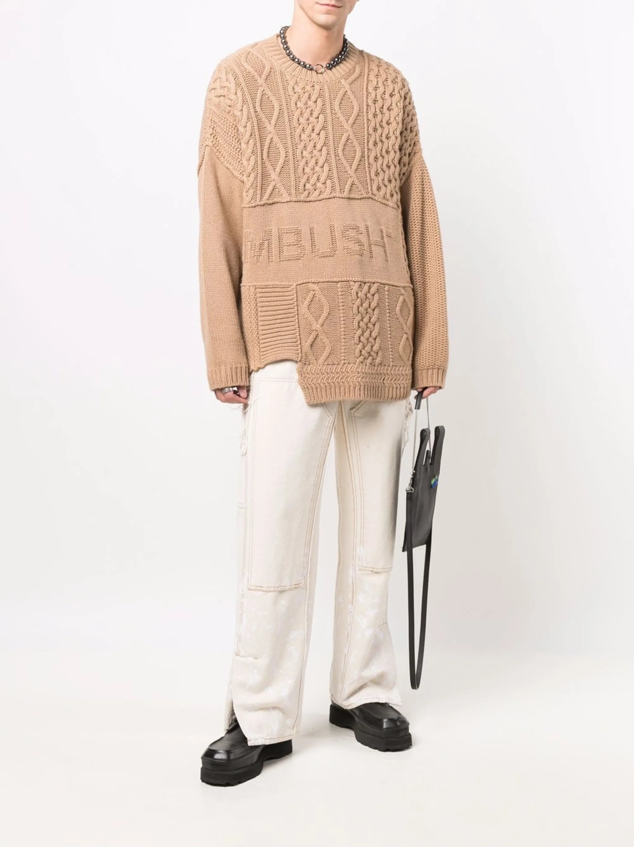 patchwork cable-knit jumper