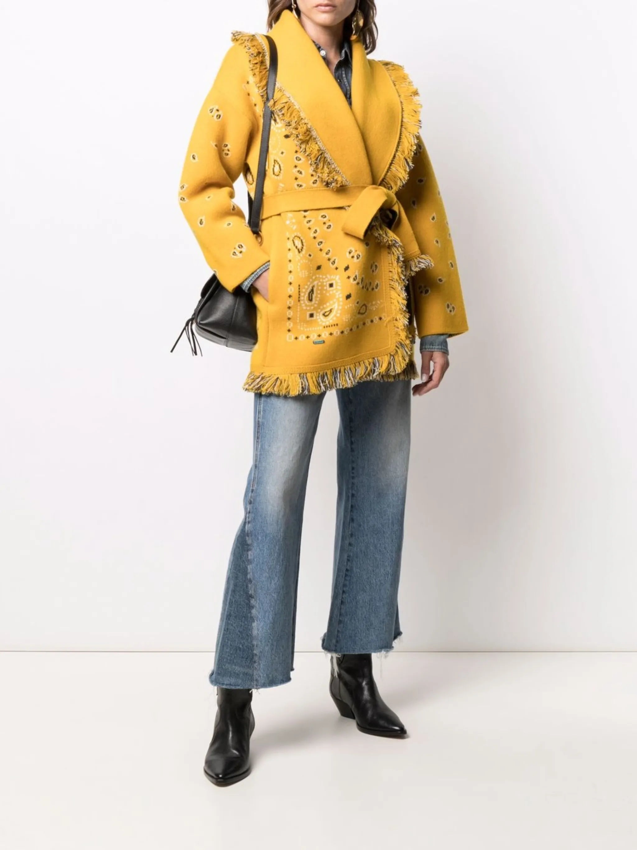 bandana-print tied-waist cardigan