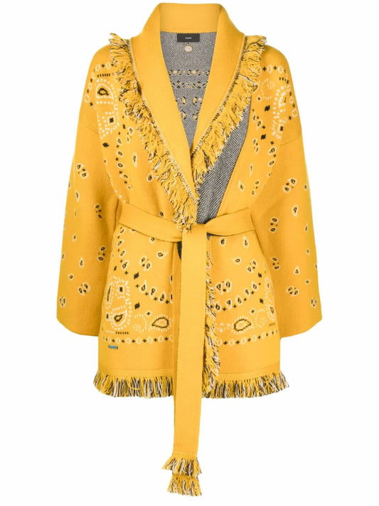 bandana-print tied-waist cardigan