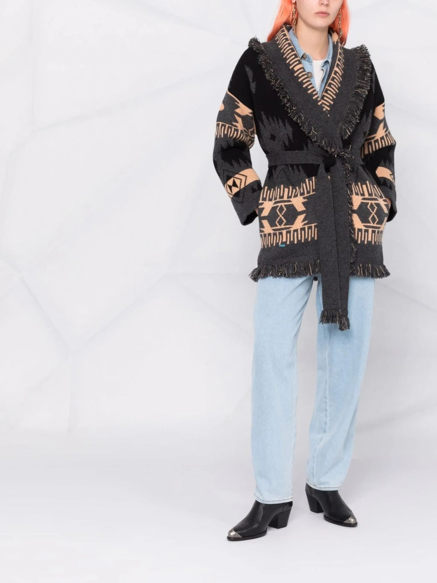 jacquard-pattern cardi-coat