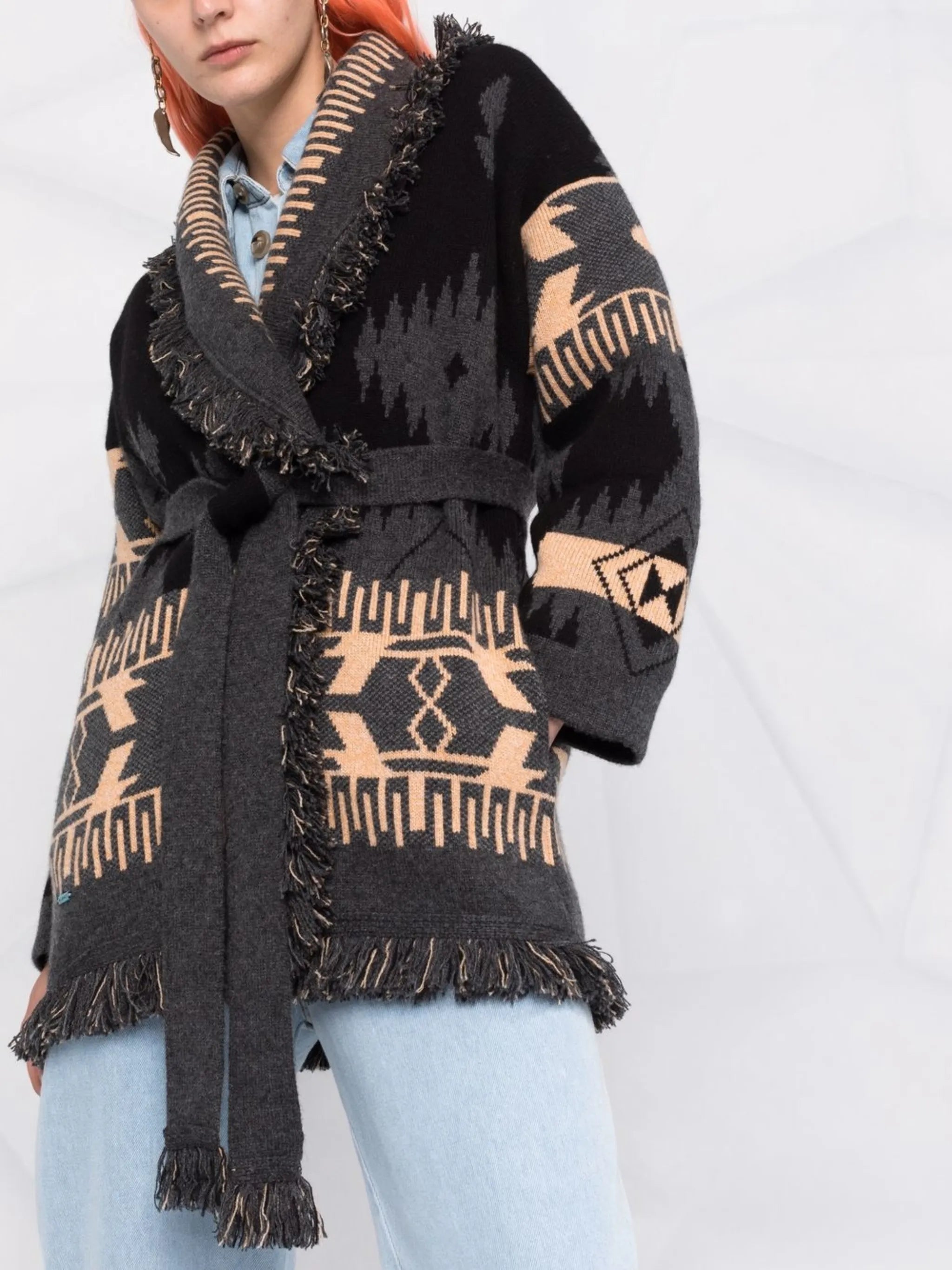 jacquard-pattern cardi-coat