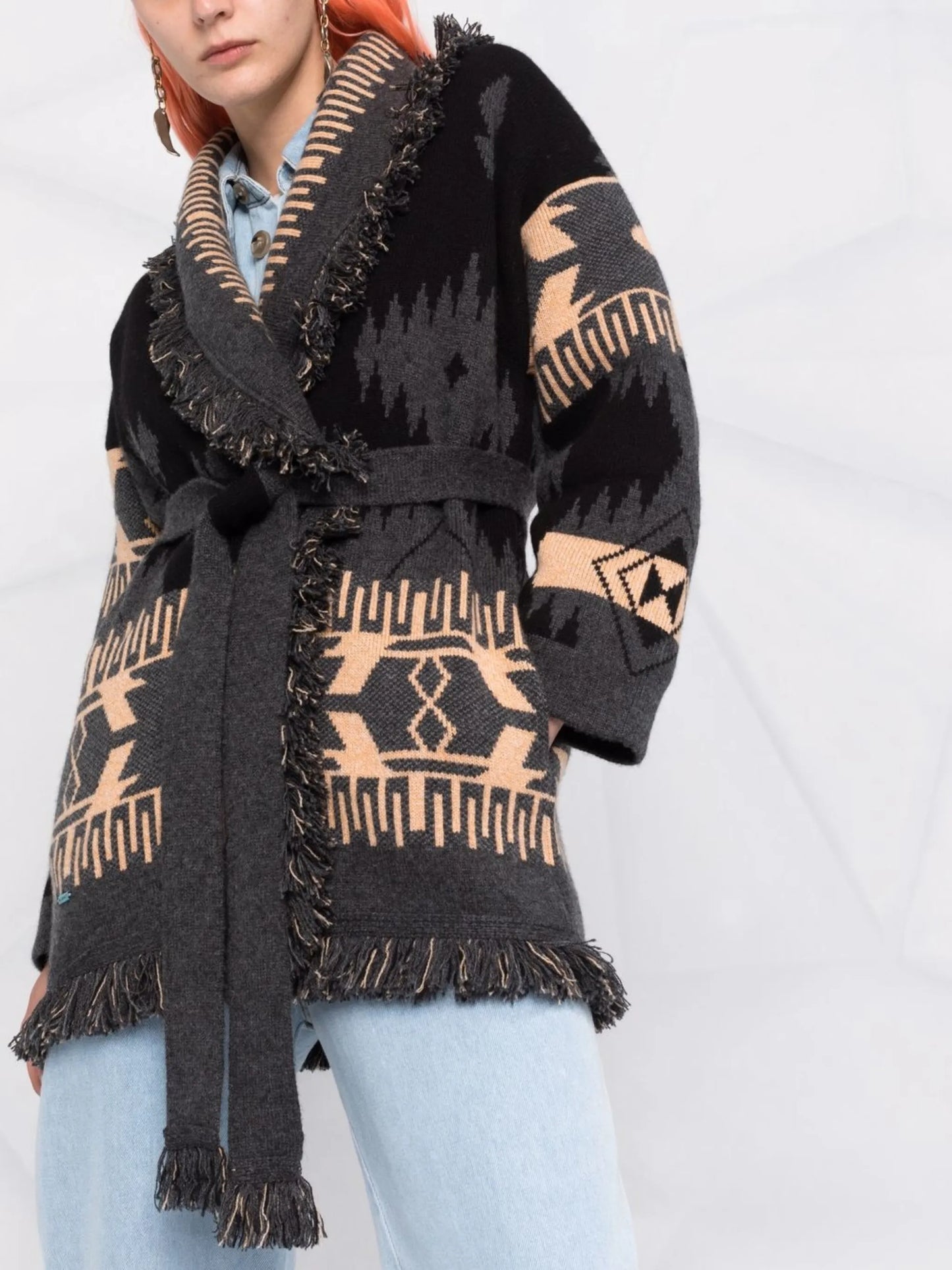 jacquard-pattern cardi-coat