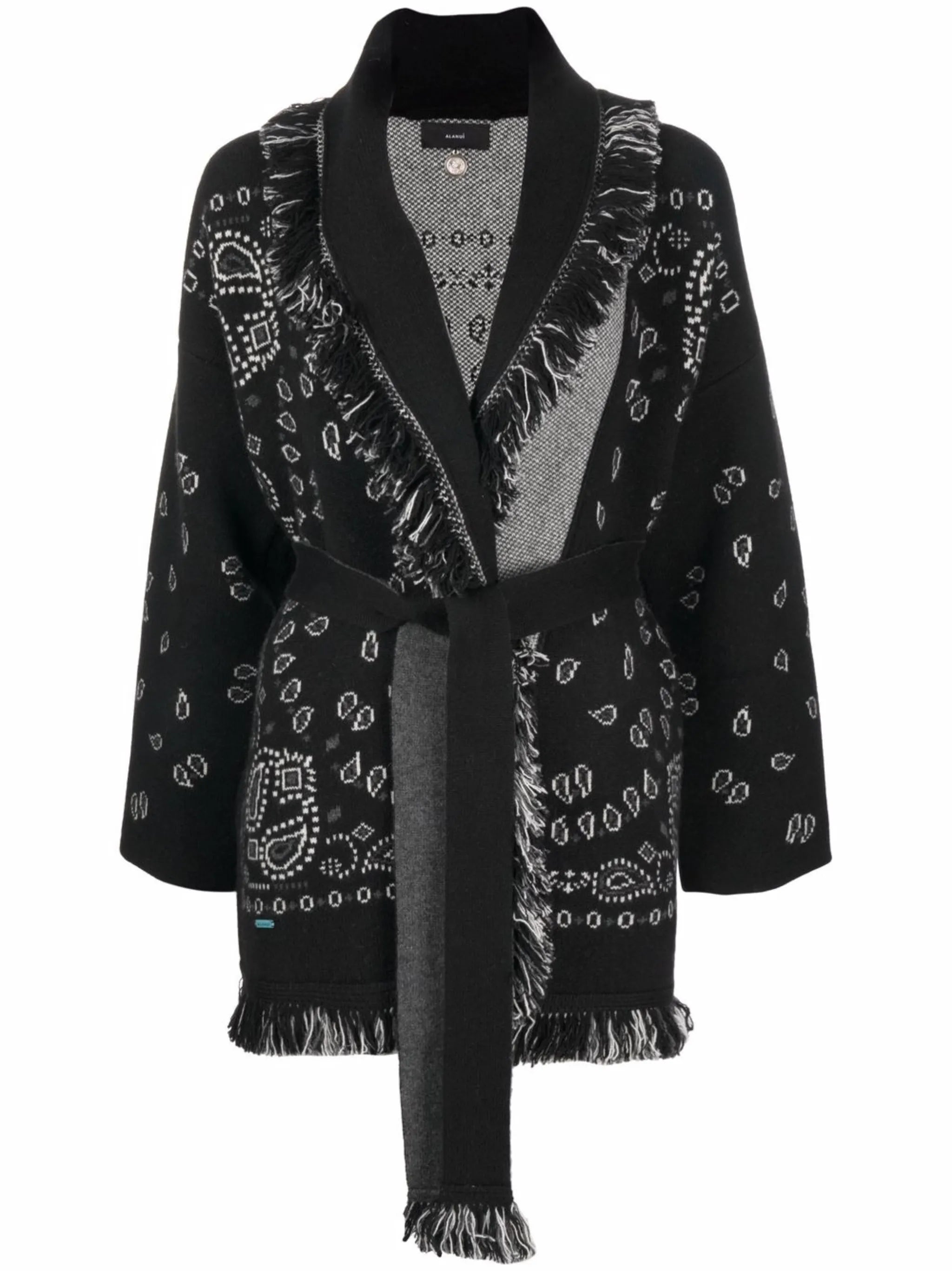 bandana-print tied-waist cardigan