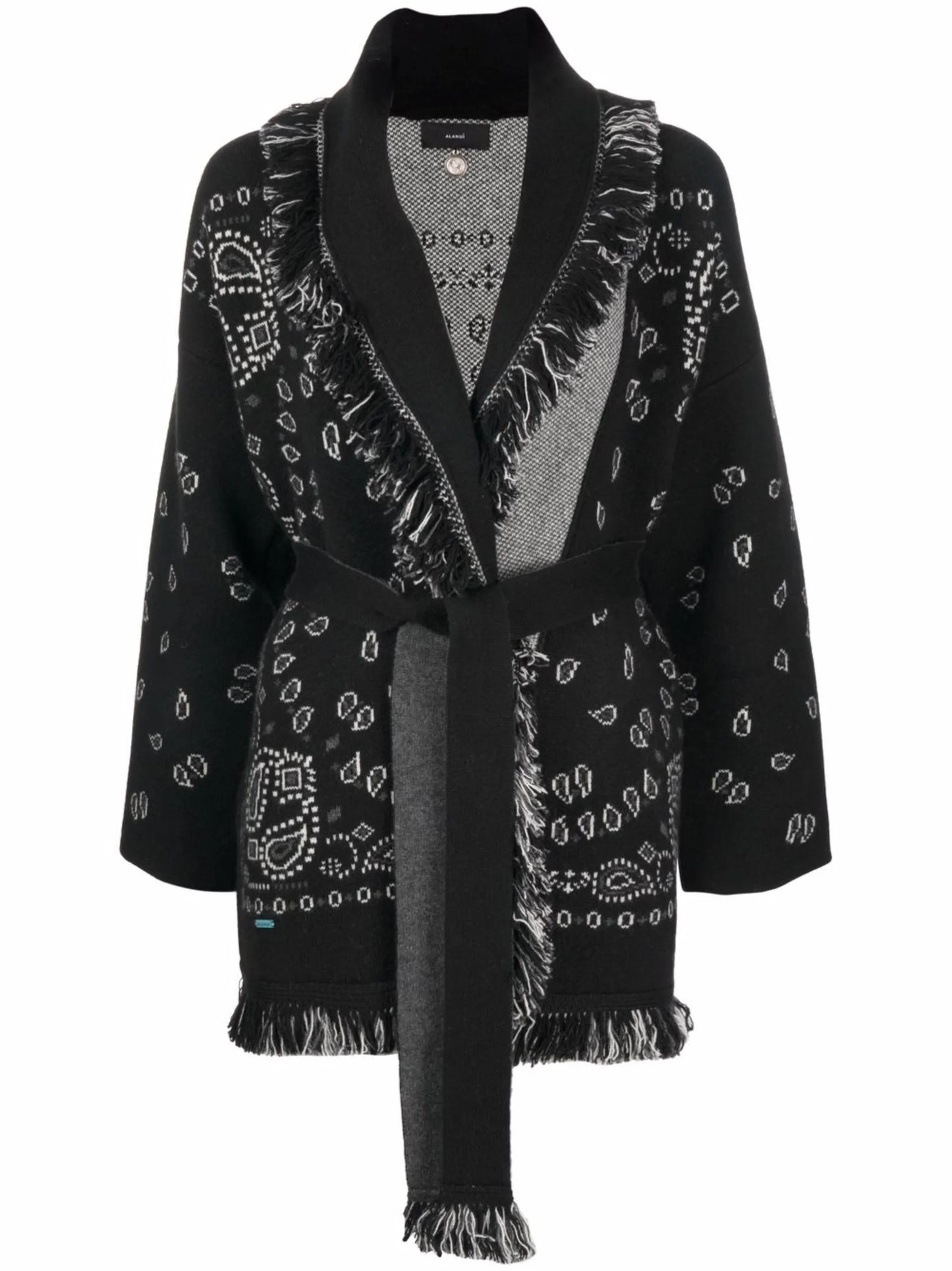bandana-print tied-waist cardigan