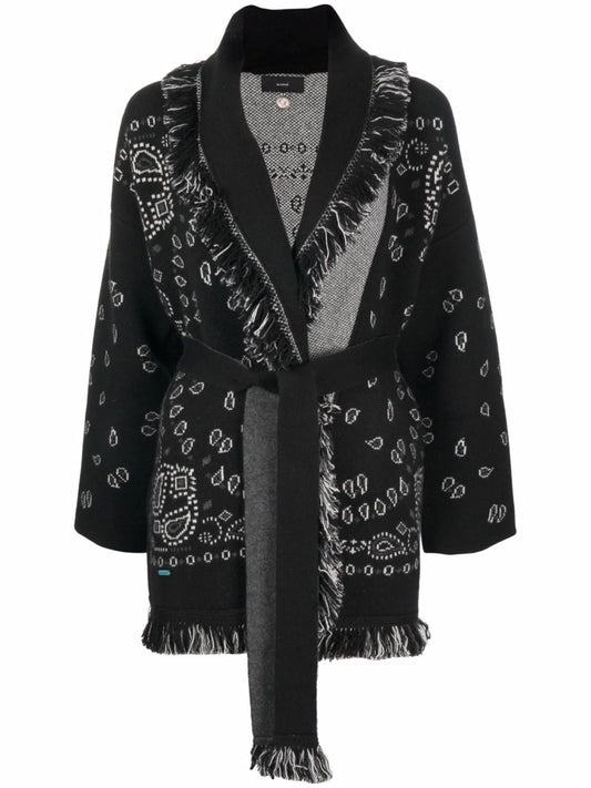bandana-print tied-waist cardigan