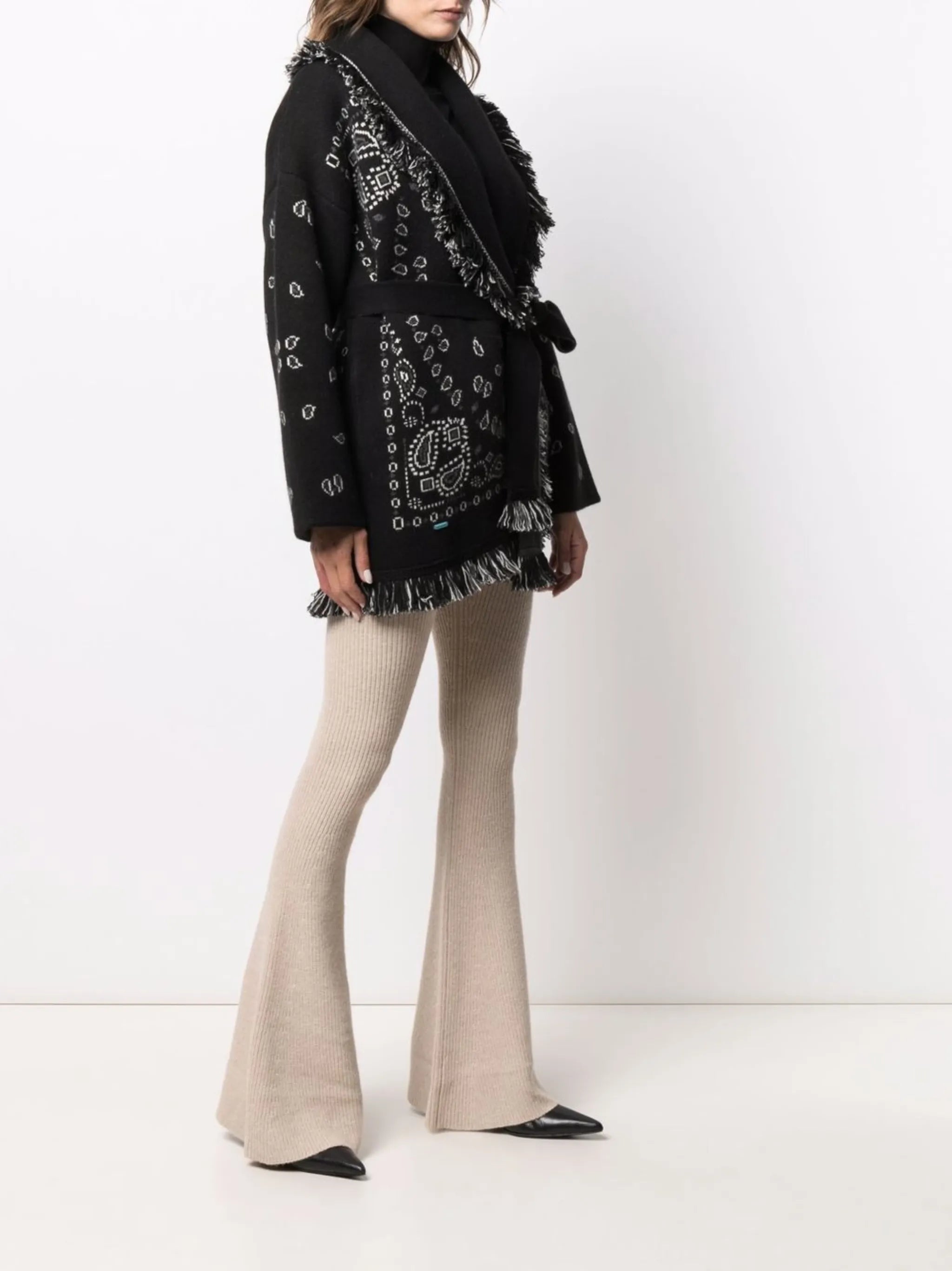 bandana-print tied-waist cardigan