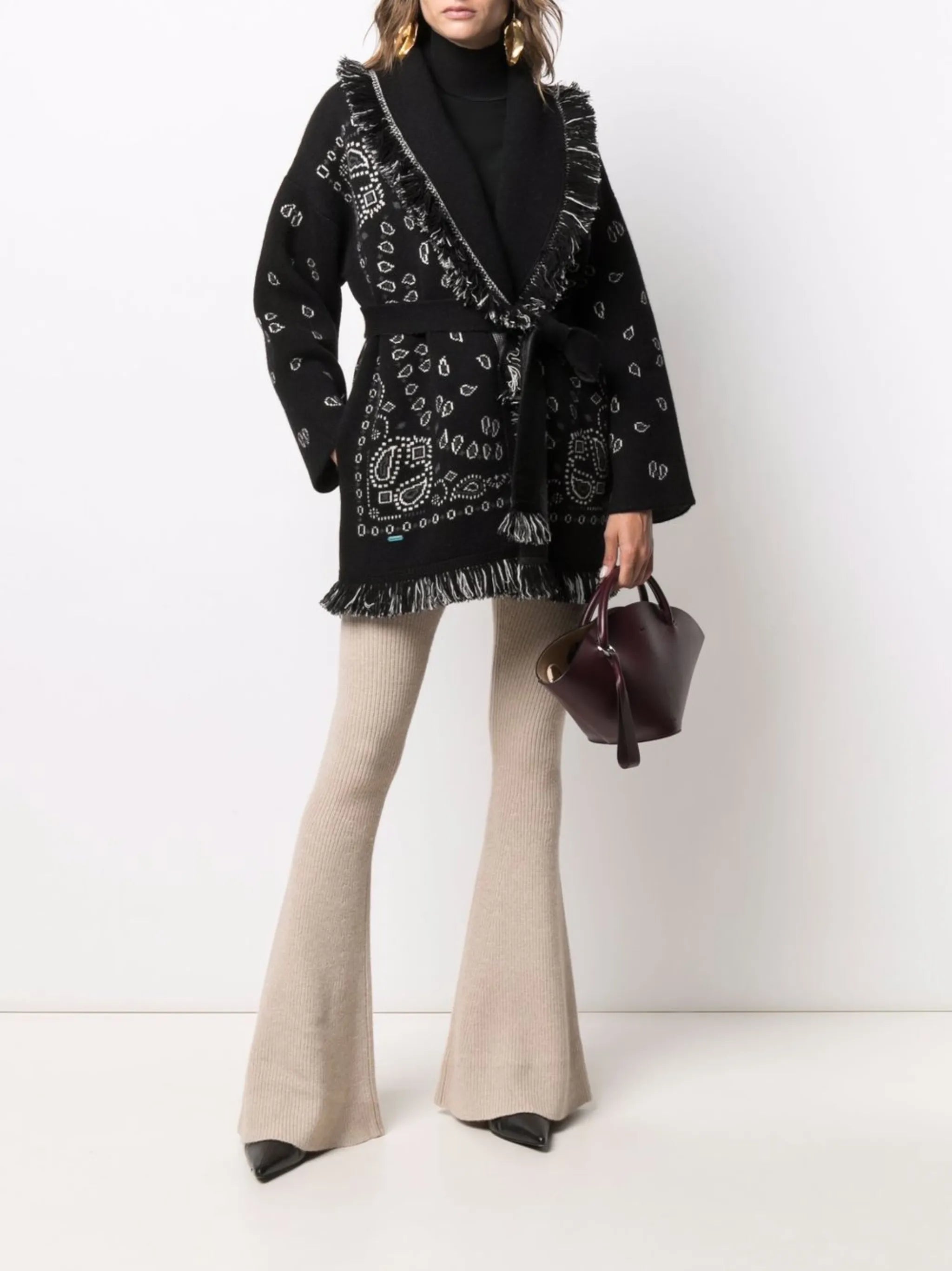 bandana-print tied-waist cardigan