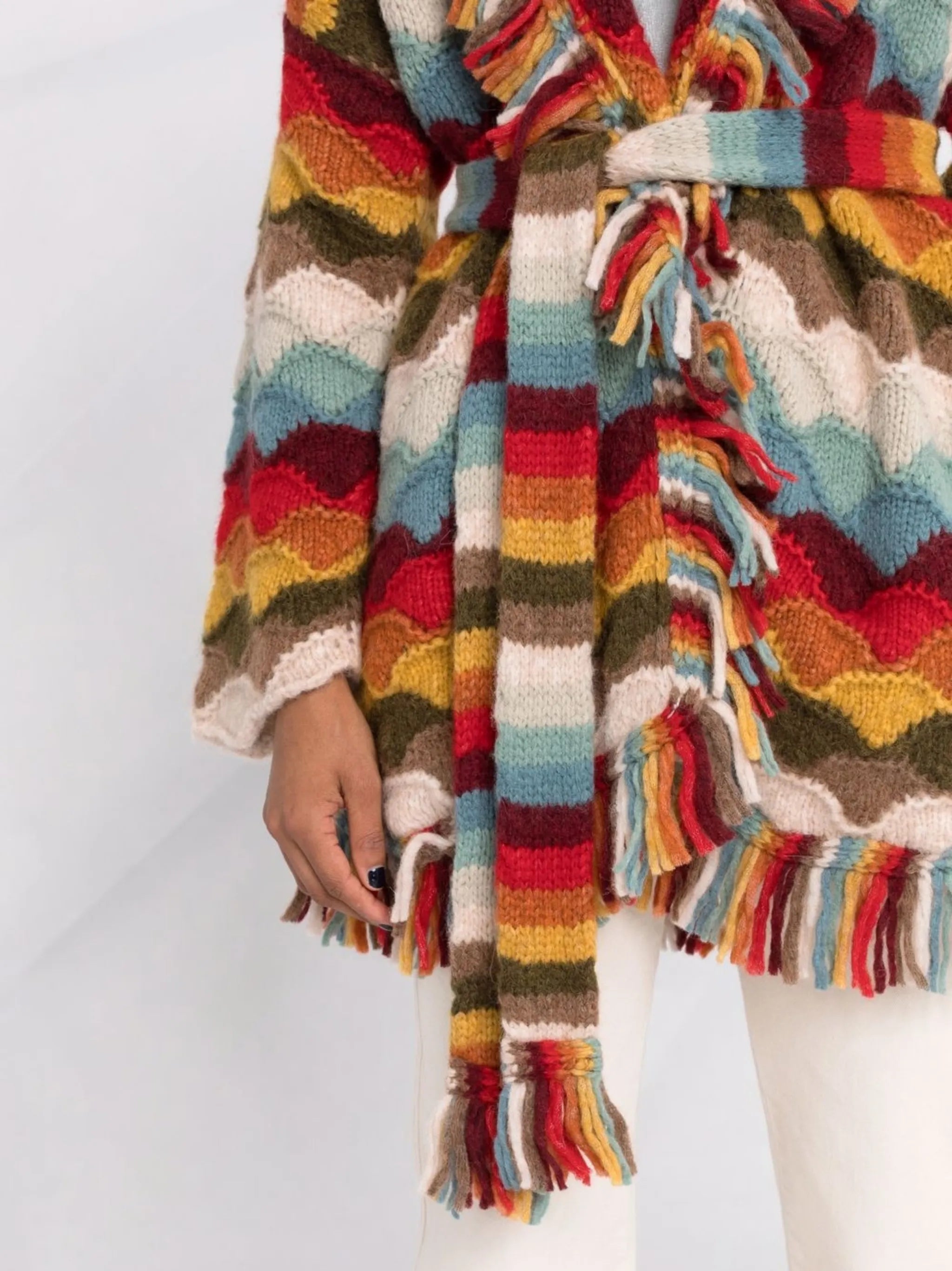striped tie-fastening cardigan