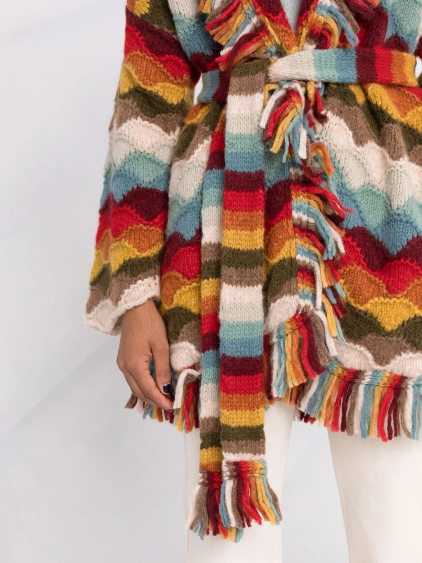 striped tie-fastening cardigan