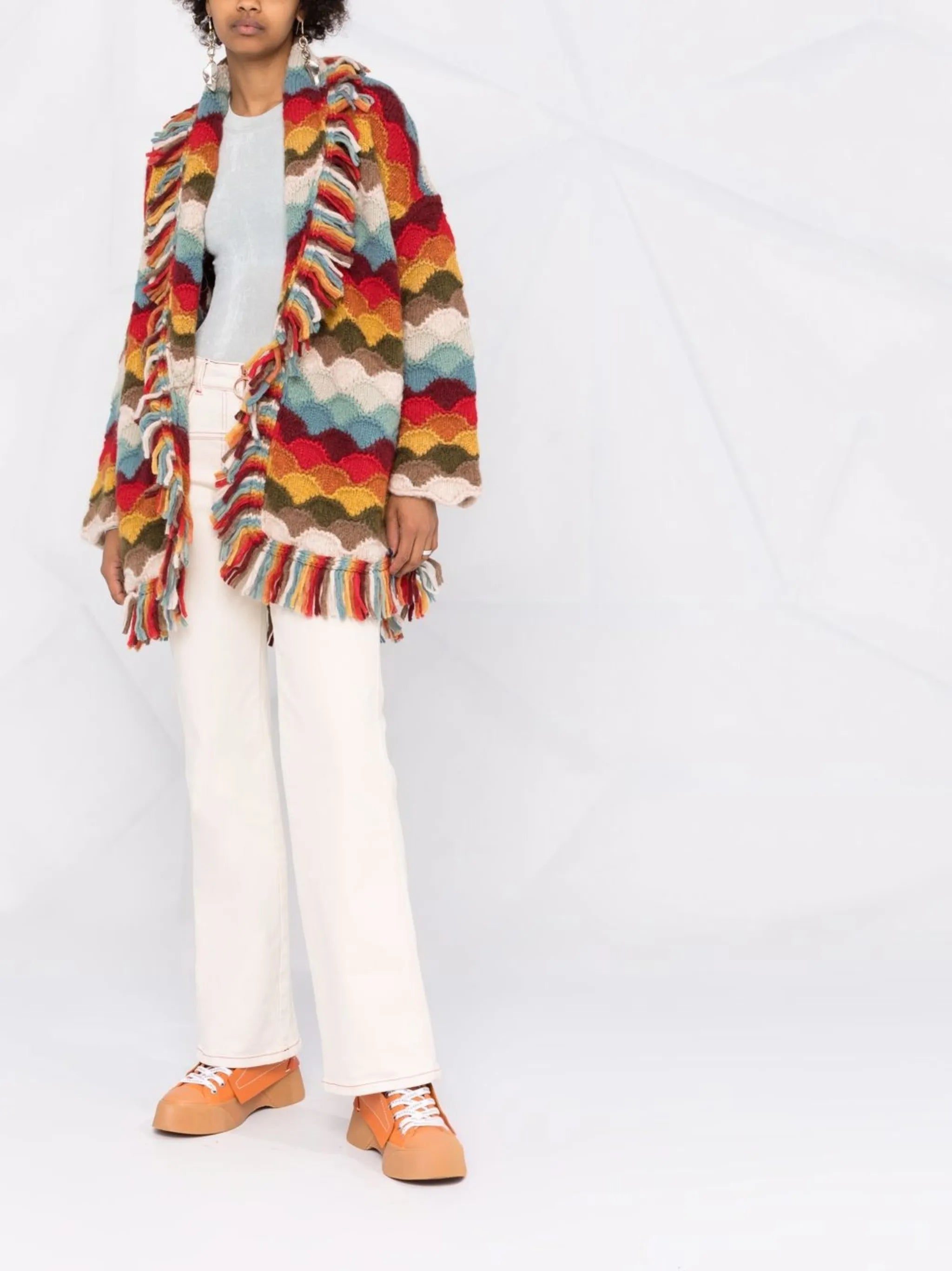 striped tie-fastening cardigan