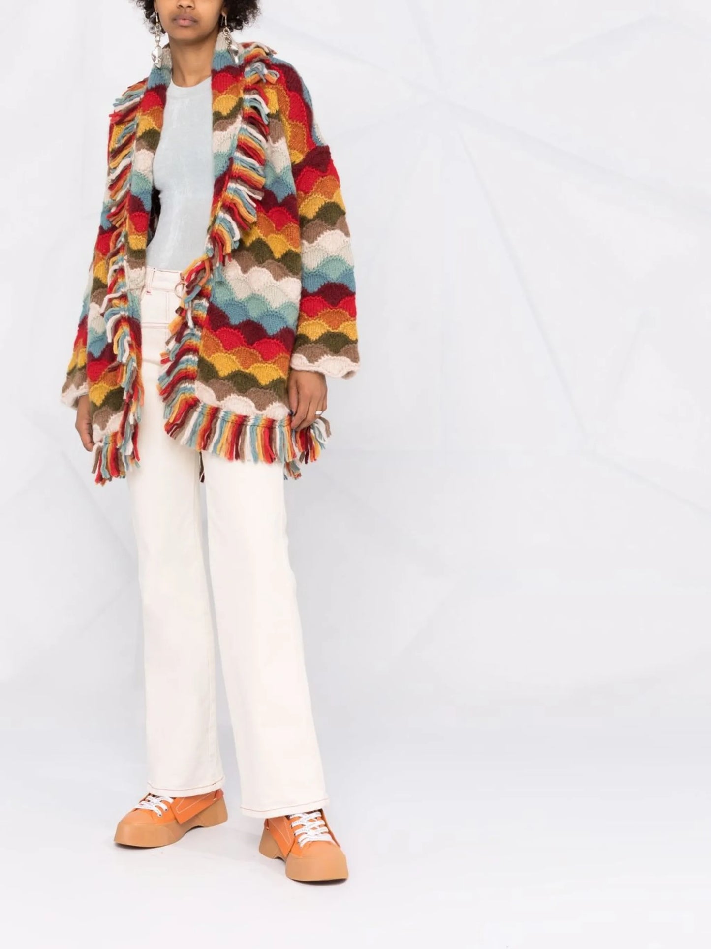 striped tie-fastening cardigan